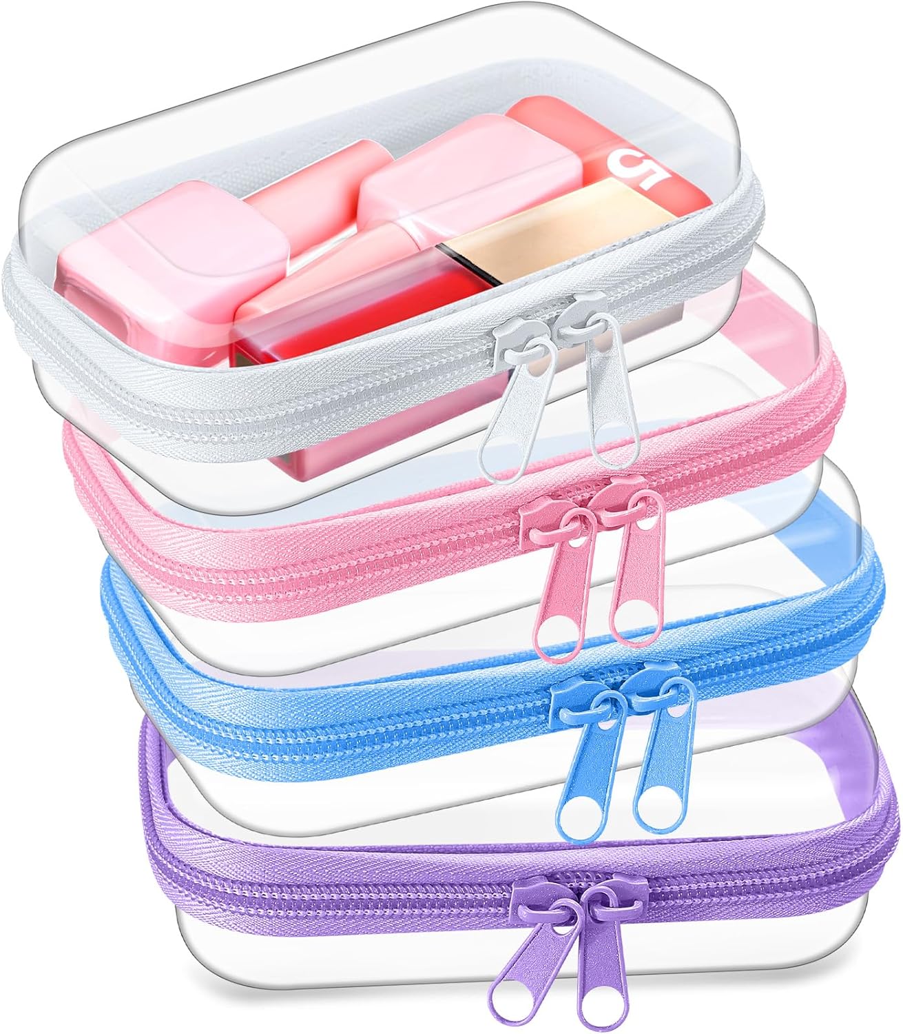 Hoolerry 4 Pcs Hard Clear Zipper Case Makeup Bags Plastic Pencil Pouch Transparent Storage Box