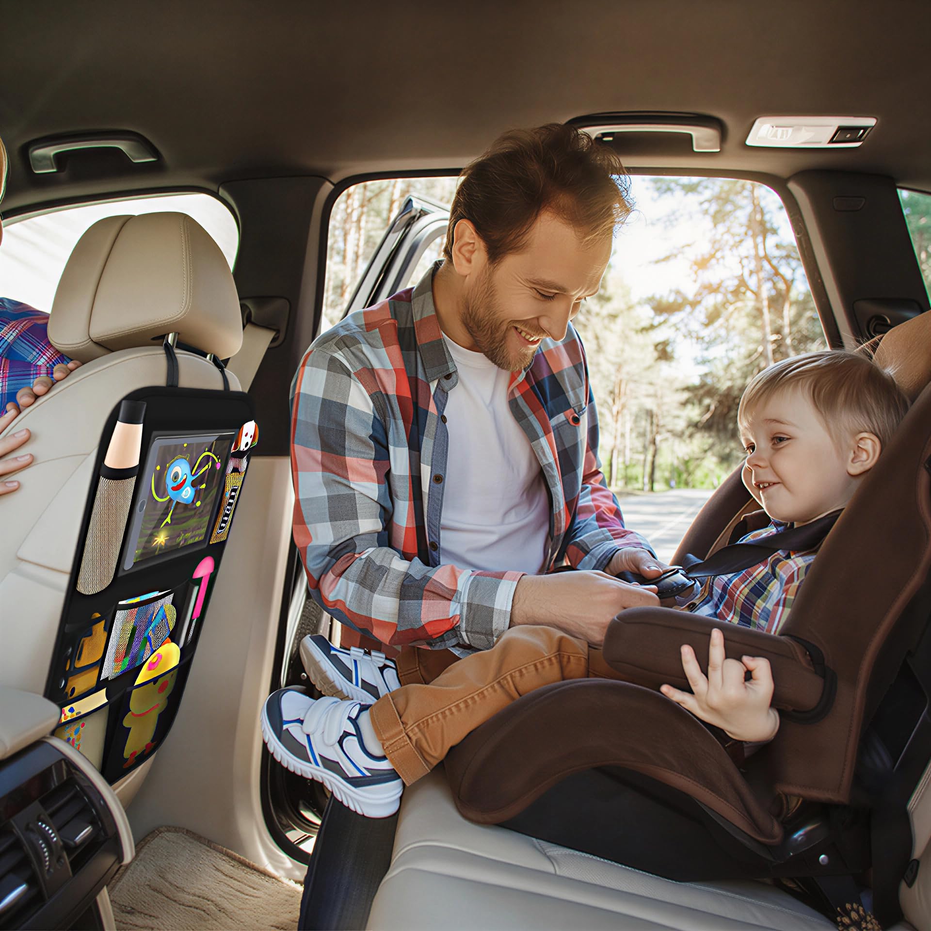 ONE PIX Backseat Car Organizer Mats Back Seat Organizers and Storage Bag with Touch Screen Tablet