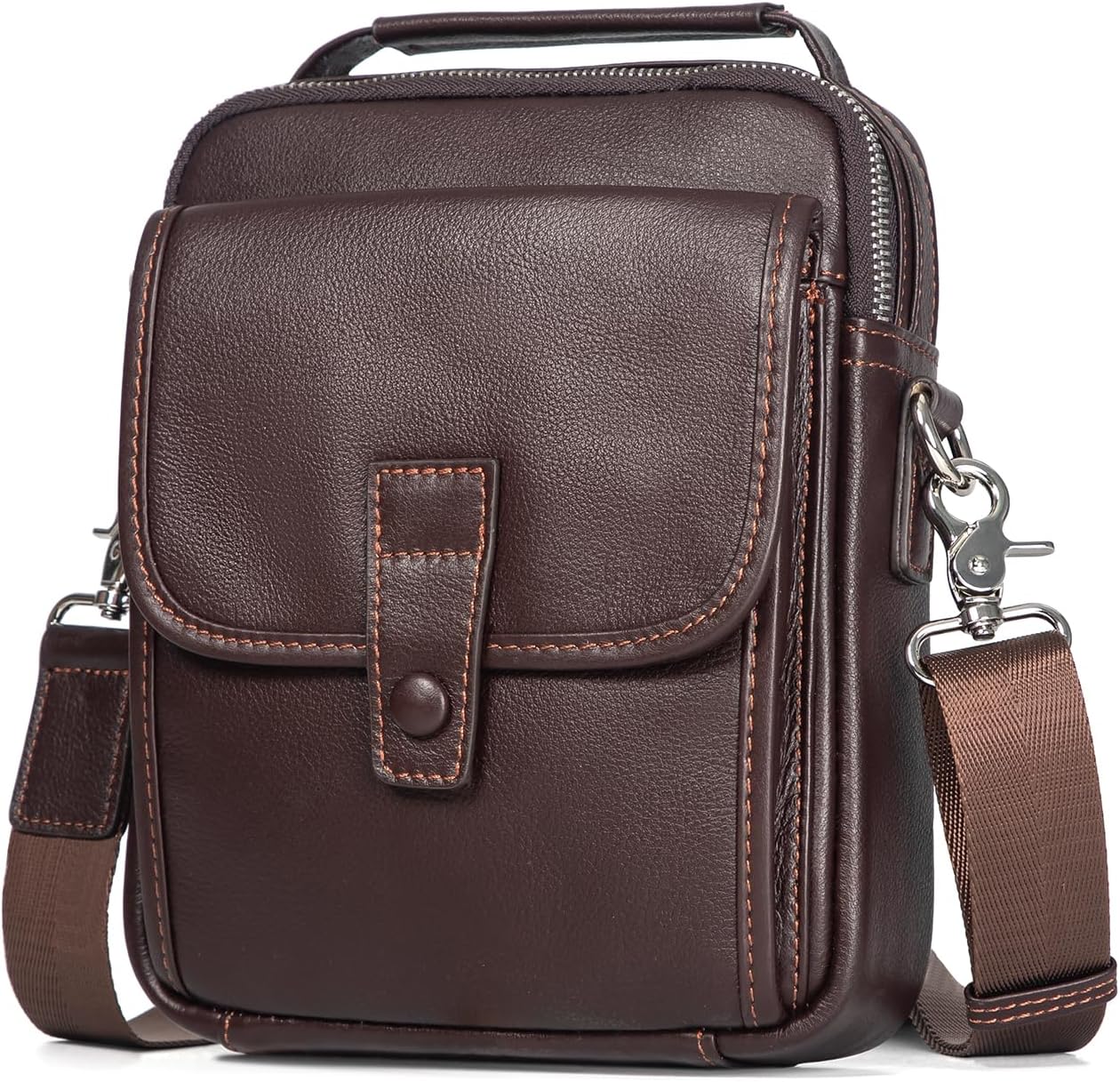Augus Leather Small Messenger Bag For Men Crossbody Handbag Shoulder Sling Travel Bags for Men Purse Daypack Magnetic Buckle