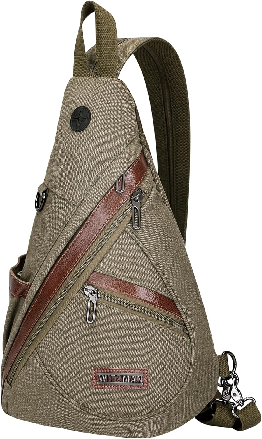 WITZMAN Canvas Sling Bag for Men Women Convertible Sling Backpack Crossbody Vintage Chest Bag Travel Casual Daypack（A8003 Army Green）