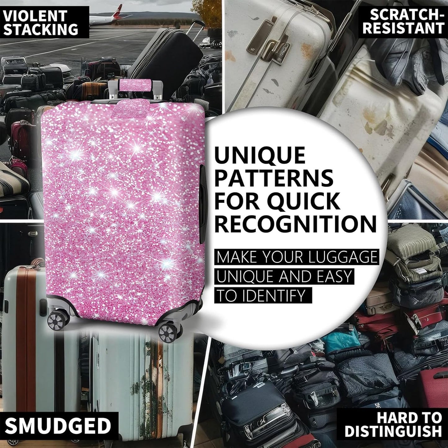 Travel Luggage Cover,Pink Glitter Theme Suitcase Cover Accessory Kit, Luggage Tag, and Comfortable