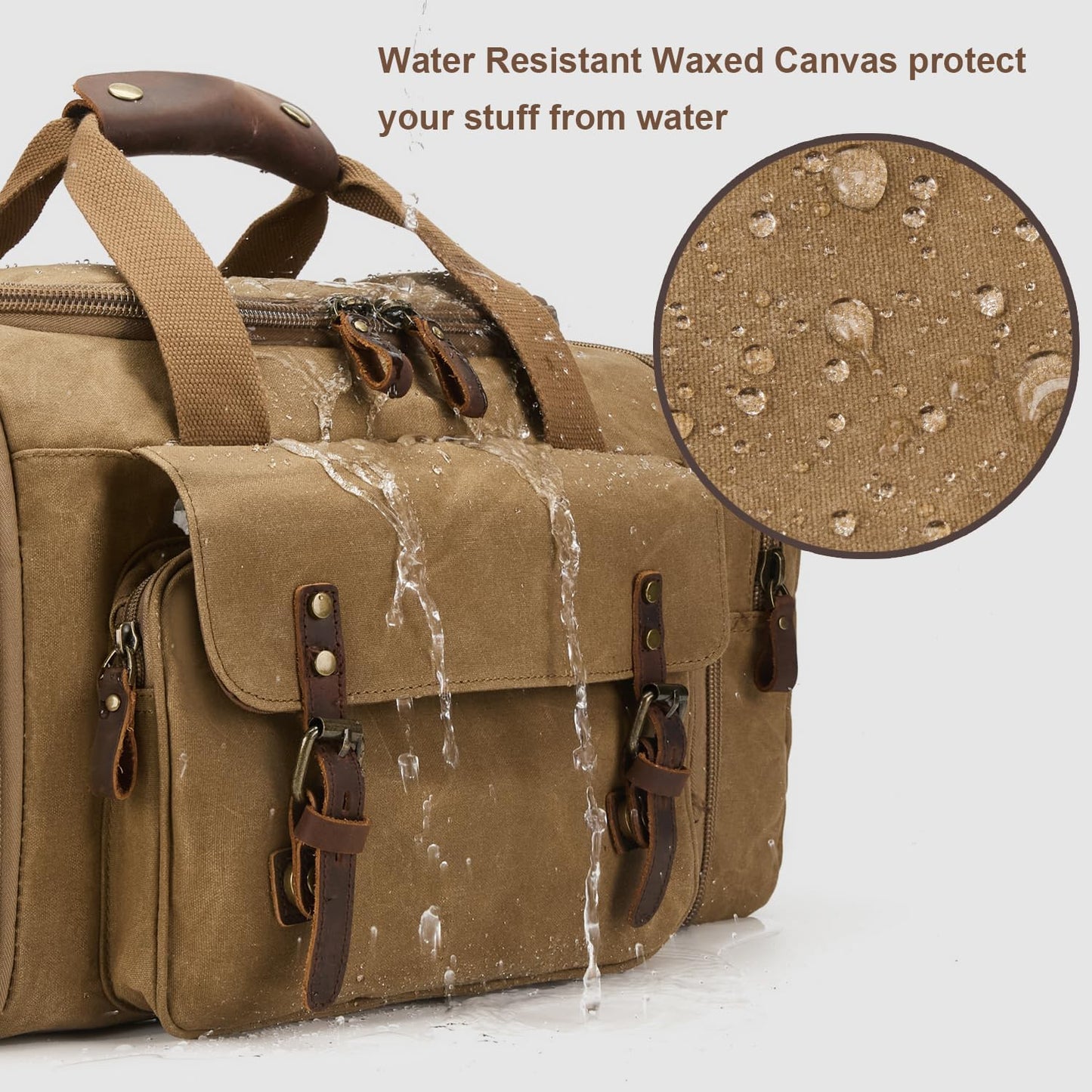 Waxed Canvas Duffel Bag 50L Waterproof Duffle Bag Travel Overnight Weekender Bag