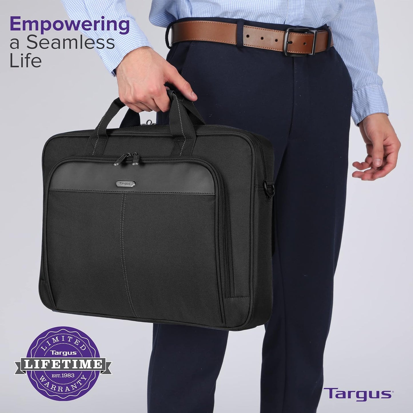 Targus Classic Slim Laptop Bag - Ergonomic Briefcase and Messenger Bag - Spacious Foam Padded for Laptops and Under