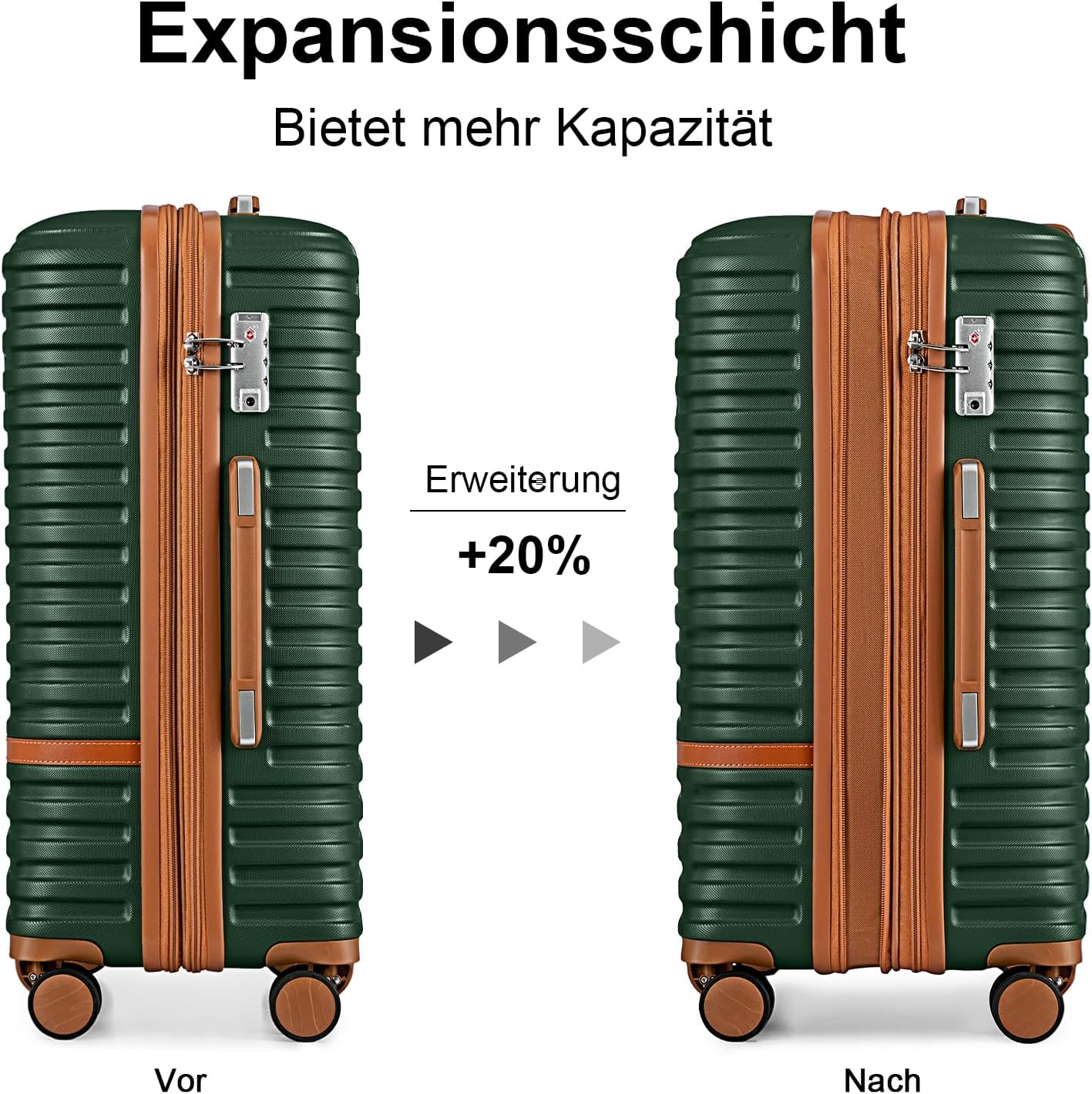Joyway 24 Inch Checked Luggage, Expandable Suitcase with Spinner Wheel, 3 Piece Hard Shell Luggage Set with TSA Lock(Green)