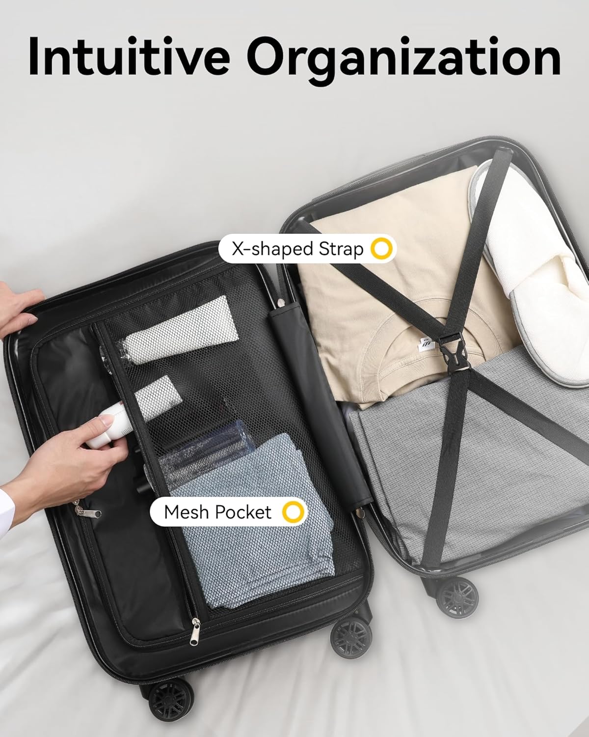 Carry On Luggage 22x14x9 Airline Approved, Hardside Suitcase with Wheels, TSA Approved, White Brown