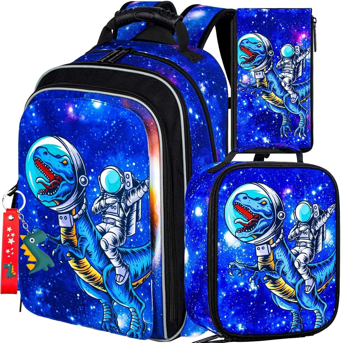KLFVB 3PCS Cat Uni Dinosaur Backpack for Girls and Boys, 16" Kids Bookbag and Lunch Box, Preschool Backpacks for Elementary