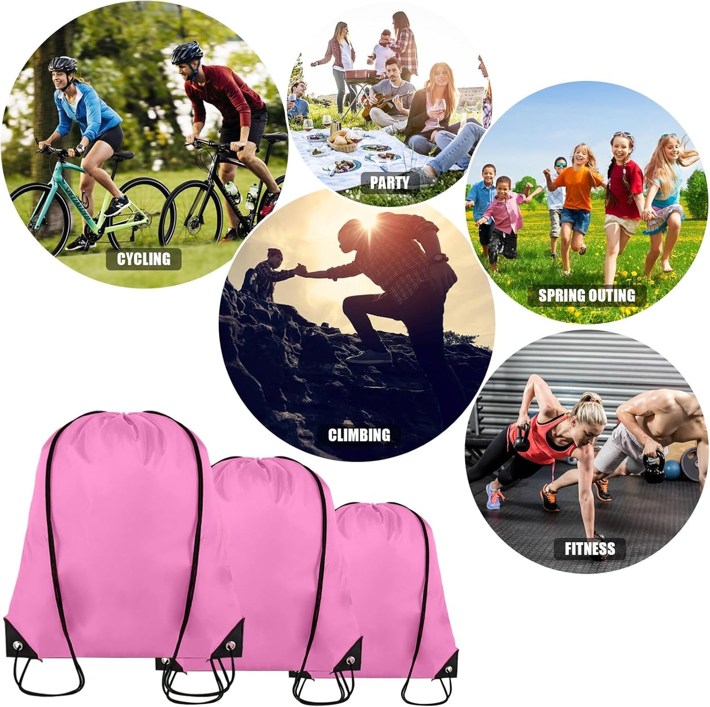 60 Pieces Drawstring Backpack Bulk Cinch Sackpack Ployster Drawstring Bags for Gym Party Trip(Pink)