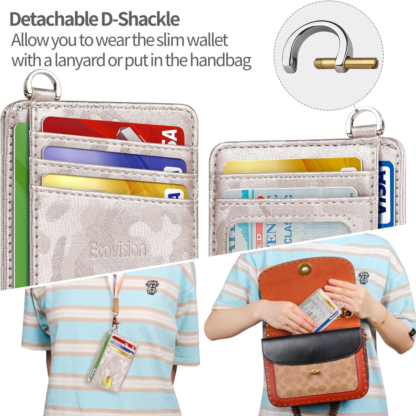 EcoVision Slim Minimalist Front Pocket Wallet, RFID Blocking Credit Card Holder Wallet with Detachable D-Shackle for Men Women