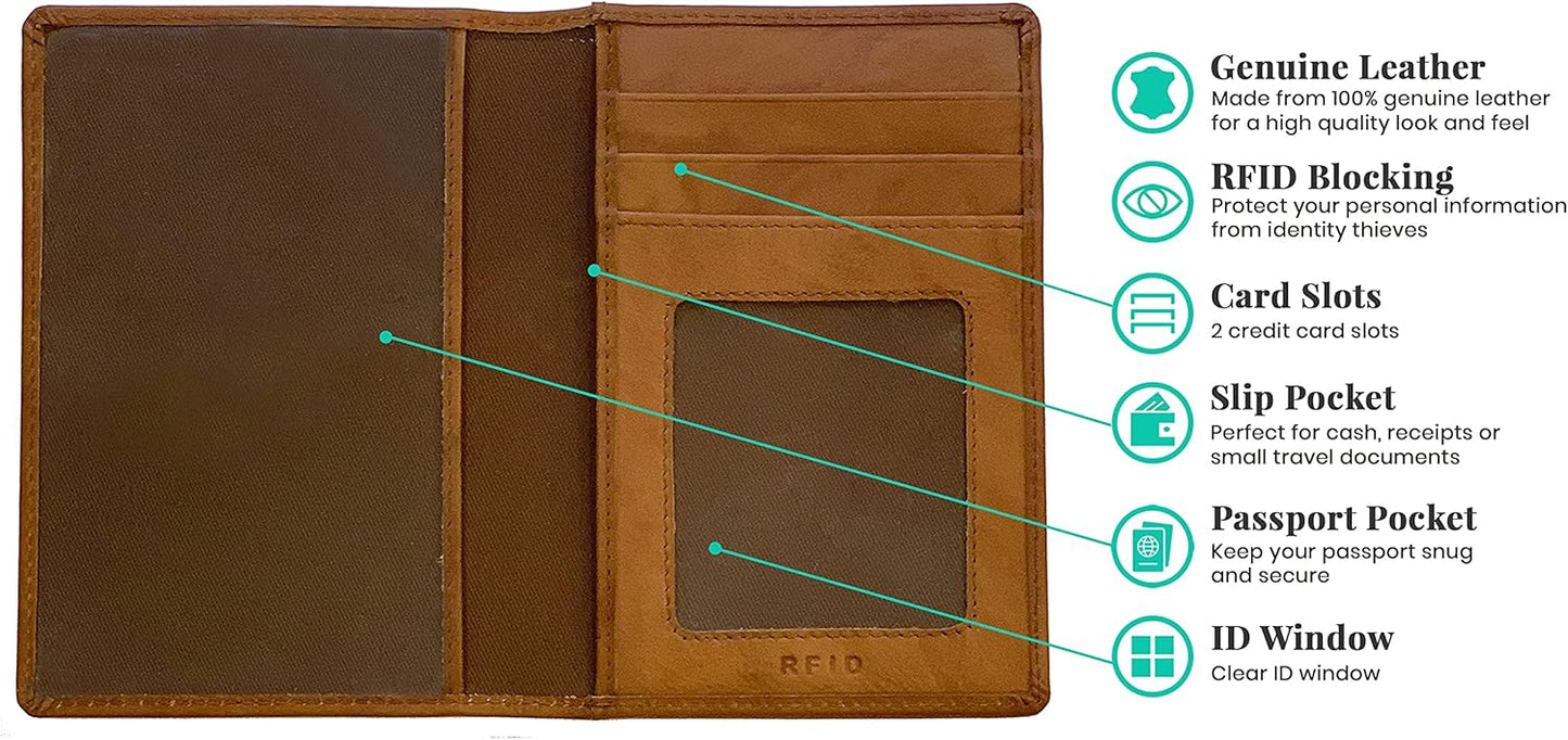 Personalized Monogrammed Antique Saddle Leather RFID Passport Wallet and 2 Luggage Tags