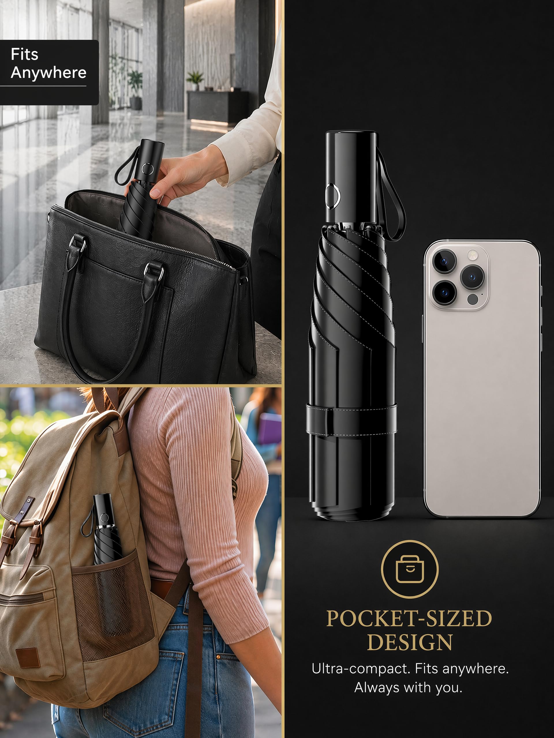 Moorrlii UPF 50+ Compact Travel Umbrella, Windproof Automatic UV Umbrella