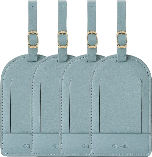 Faux Leather Luggage Tags for Suitcase Tag Set Privacy Protection with Identifie Name Lable ID Card Baggage tag for Men Women Travel Accessories, 2/4 Pack (LT06-Blue*4)