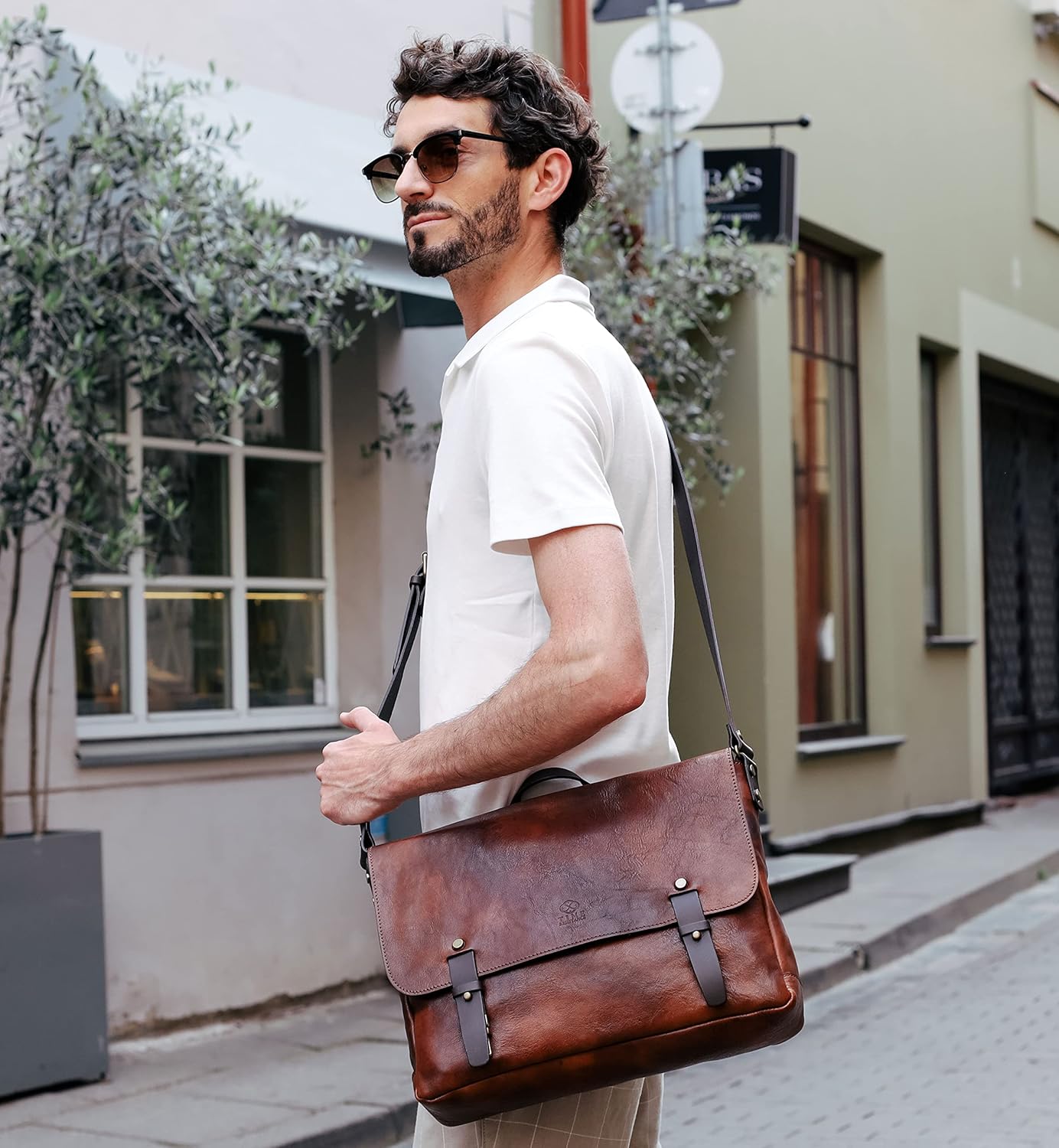 Time Resistance Leather Briefcase Messenger Bag for Laptop Full Grain Leather Shoulder Bag for Men and Women