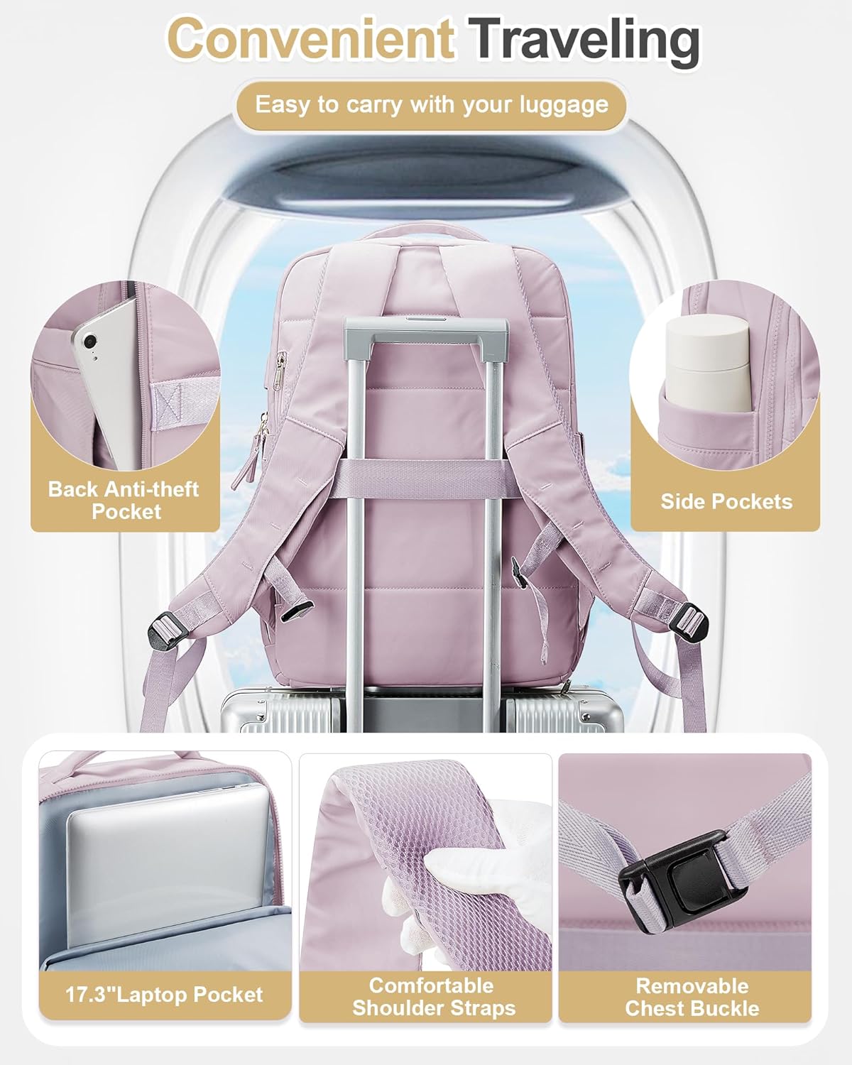 Large Travel Backpack Carry On Flight Approved for Women Men Carry On Backpack for Airplanes Mochila De Viaje Suitcase Backpack for Travel Personal Item Backpack Purple, Upgraded