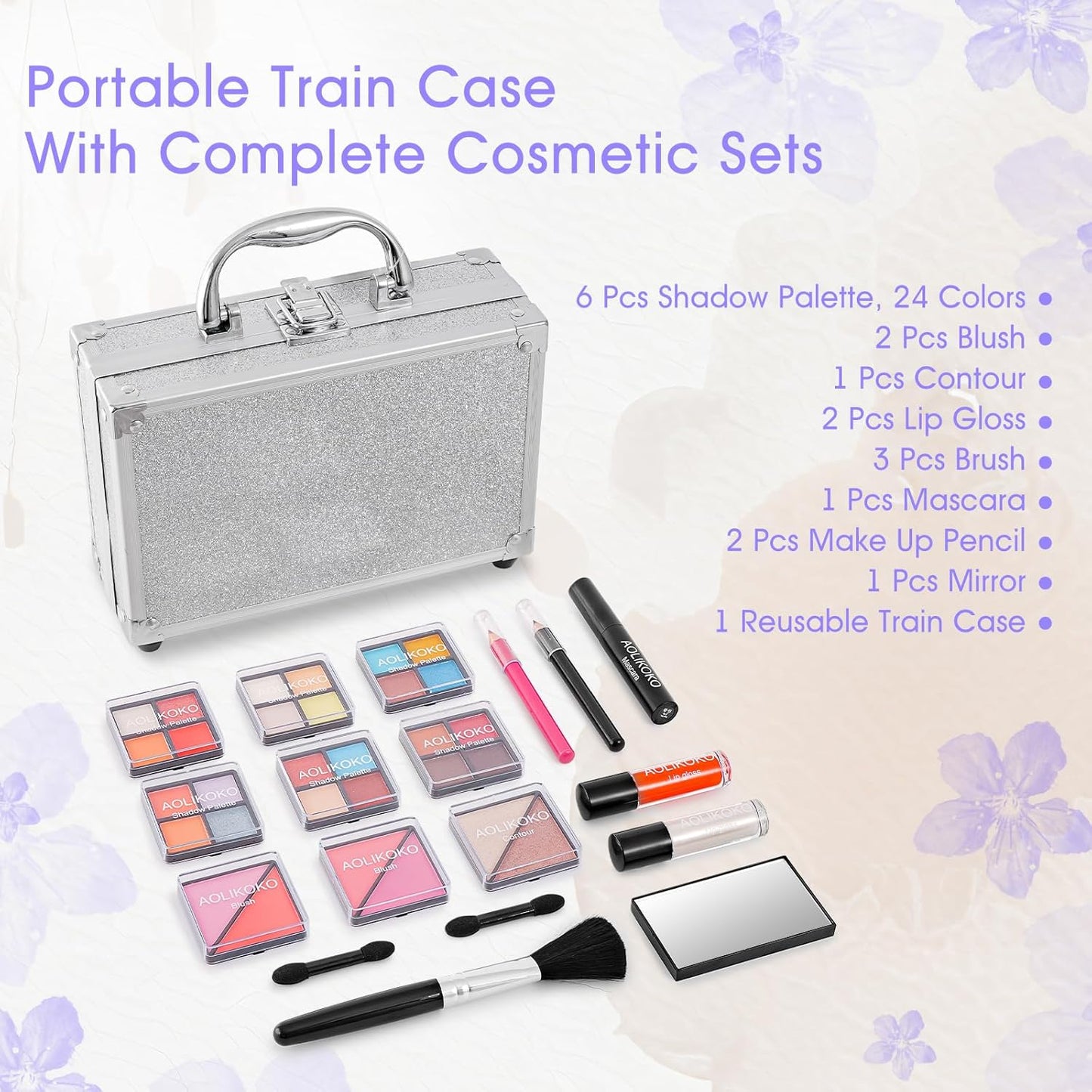 Makeup Kit for Teenager & Women Full Kit, All in One Makeup Set With The Small Cosmetic Train Case, Professional Makeup Kit, Makeup Gift Set for Women Girls (silver)