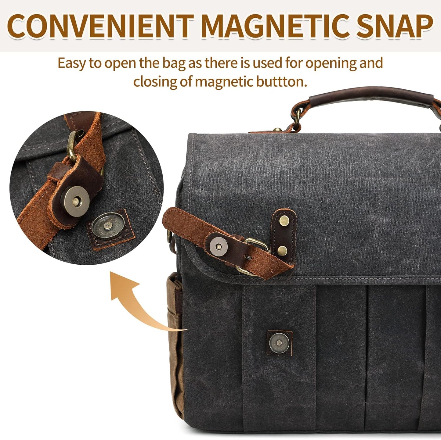 Messenger Bag for Men 15.6 Inch Vintage Canvas Genuine Leather Briefcase for Men Laptop Bag Satchel Shoulder Bag