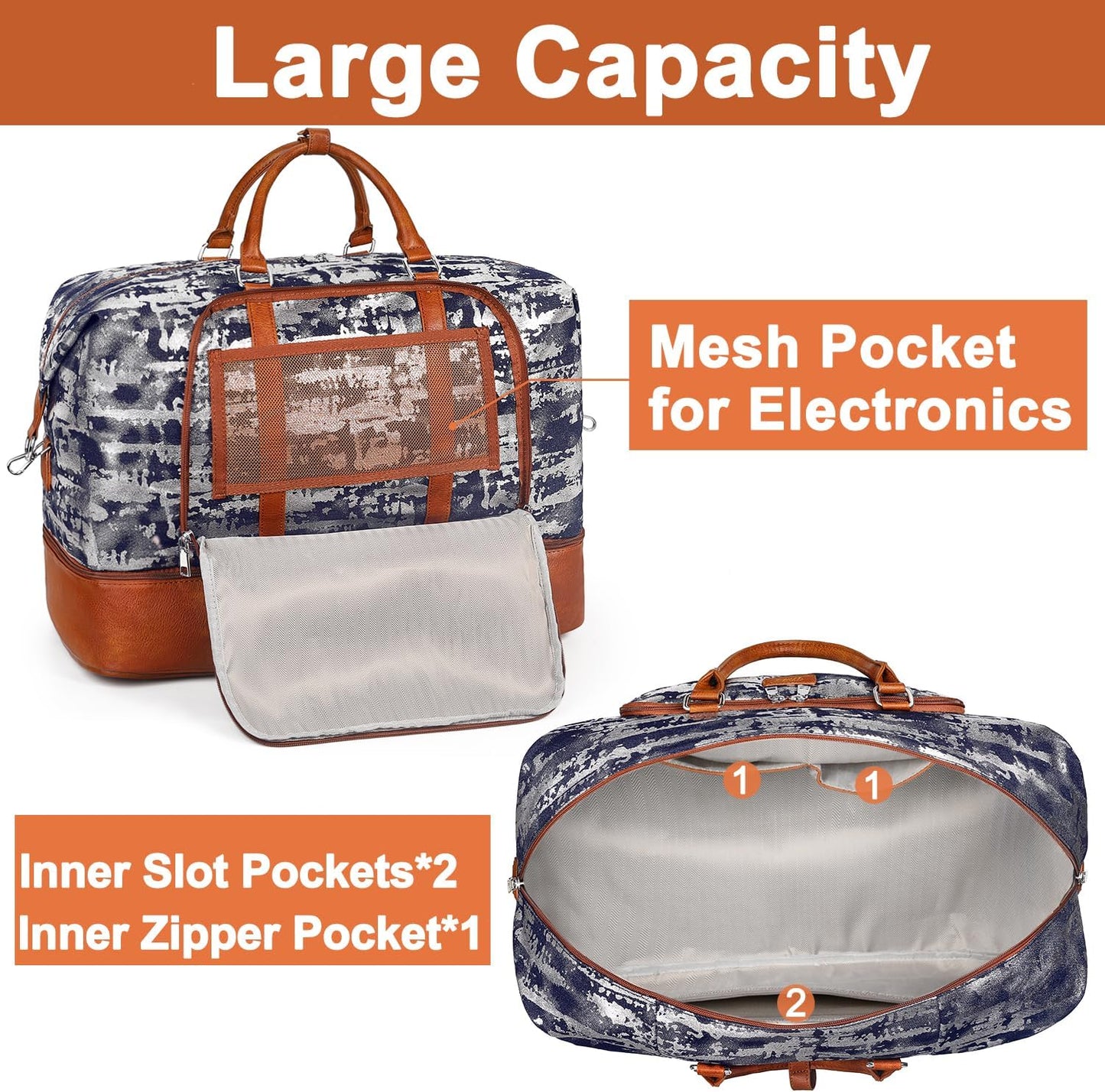 Travel Weekender Bag for Women, Overnight Bag with Shoe Compartment Oversized Travel Duffel Bag Carry On Tote 21"