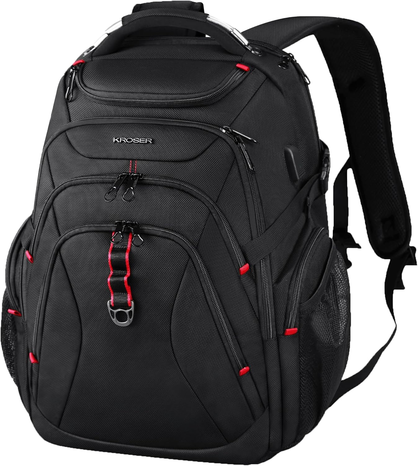 KROSER Travel Laptop Backpack 17.3 Inch XL Computer Backpack with Hard Shell Saferoom RFID Pockets Water-Repellent Business College Daypack Stylish Bag for Men/Women-Black