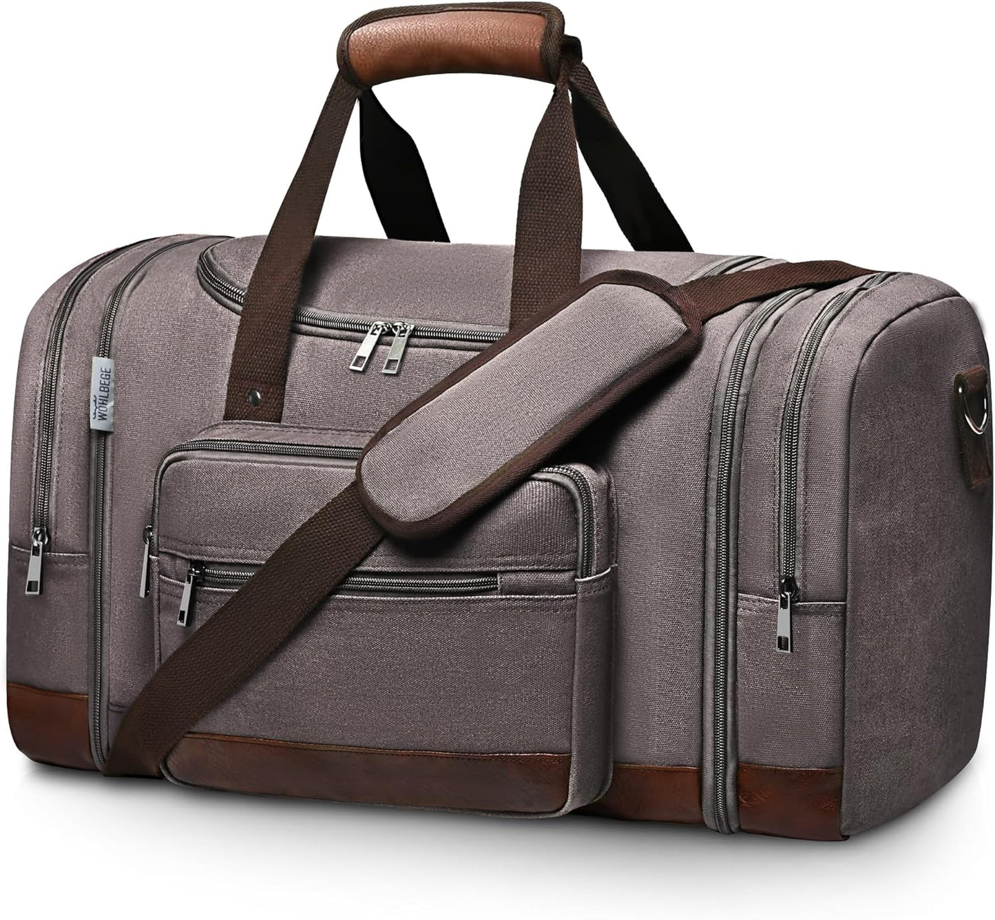 Wolhbege Duffle Bag for Travel,Mens Travel Bag & Carry On Bag for Men with Expandable Design and Luggage Sleeve –Duffel Bag for Gym, Weekender, Overnight Trips Grey