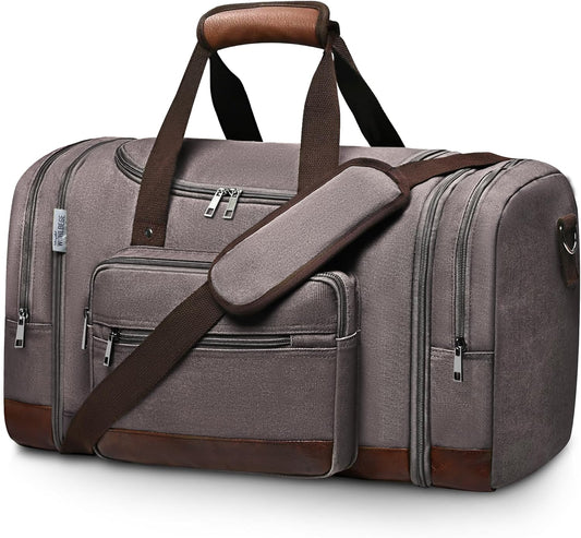 Wolhbege Duffle Bag for Travel,Mens Travel Bag & Carry On Bag for Men with Expandable Design and Luggage Sleeve –Duffel Bag for Gym, Weekender, Overnight Trips Grey