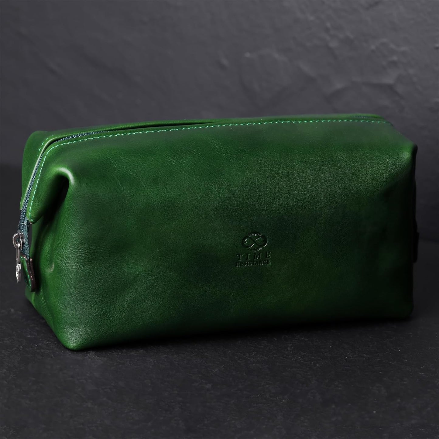 Time Resistance Leather Toiletry Bag Cosmetic Case Italian Classy Dopp Kit
