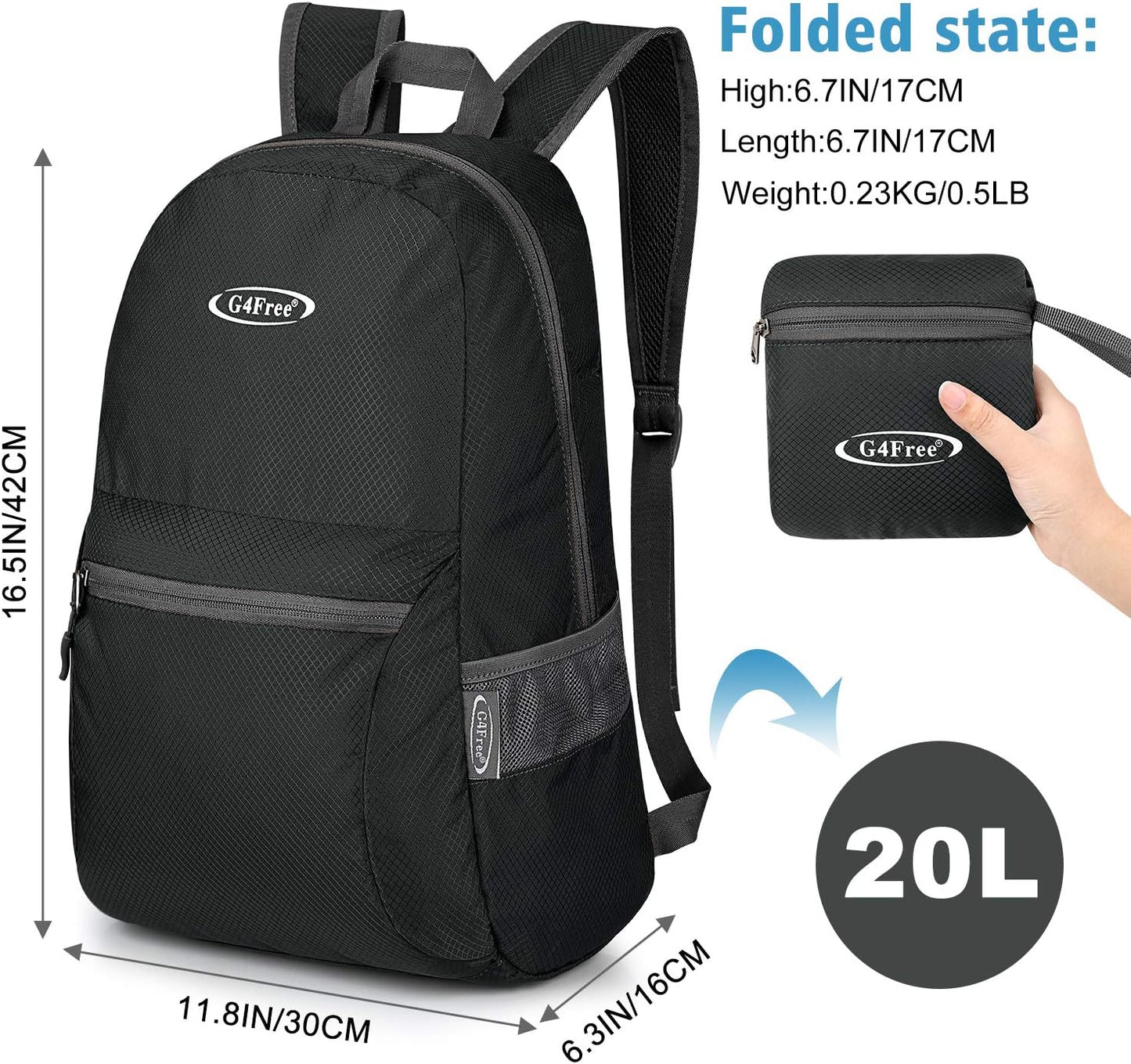 G4Free 20L Lightweight Packable Backpack Travel Hiking Daypack Foldable Backpack for Men Women