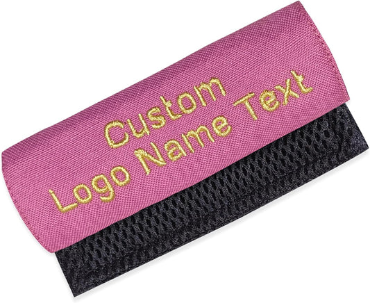 Personalized Luggage Handle Wrap Finder | Custom Embroidered Icon Monograms or Short Text ID Tag | Cover Identifier Marker for Suitcase or Bag | Grips Accessories for Travel by ACORD EU (Pink)
