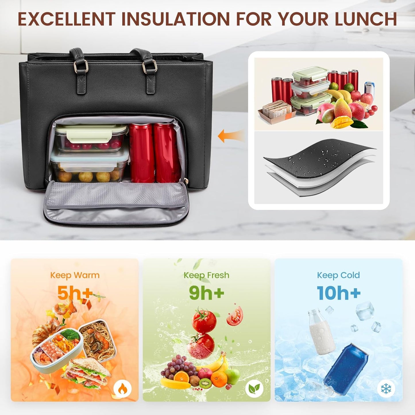 LOVEVOOK Lunch Tote Bag for Women, Laptop Bag for Work with Insulated Lunch Compartment 15.6 Inch 2 in 1 Lunch Tote Large Capacity Computer Handbag for Work, Teacher, Nurse, Office, Casual