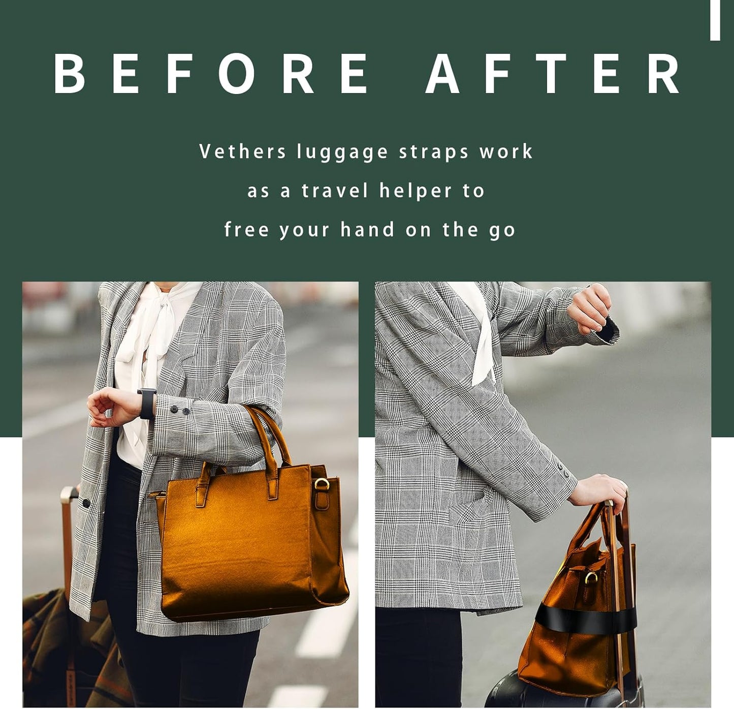 Luggage Straps for Carry On, Vethers Add a Bag Travel Belt, Hands Free Luggage Helper, Adjustable and Stylish Belt with Metal Buckles for Second Bag, Tote, Airport Travel Accessory (Leopard)