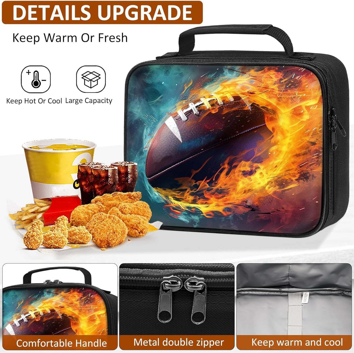 School Backpack for Boys - 4pcs American Football Boys Backpack with Lunch Box Set for Kids Children Teens Elementary Middle School - 17″ Sport Bookbag Travel Back Pack for Age 6-18