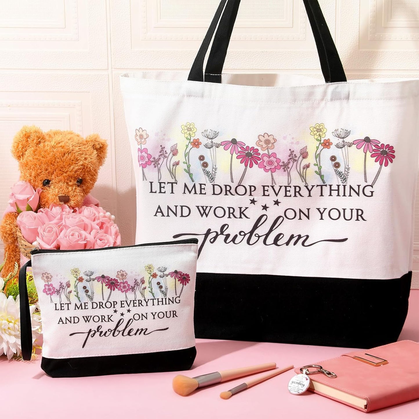 Kacctyen 3 Pcs Secretary Gifts Fine Canvas Tote Bag Administrative Assistant Makeup Cosmetic Bag Appreciation Keychains Gifts for Women Secretary Birthday