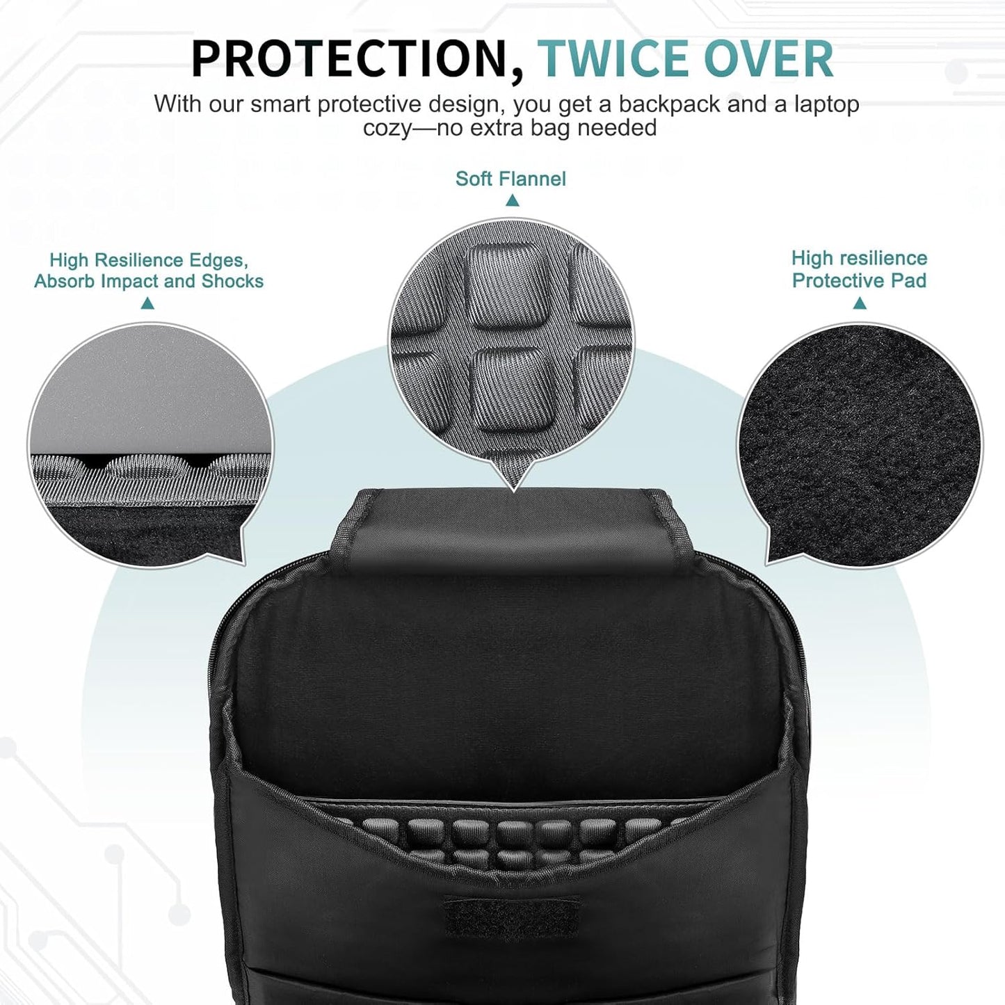 Shockproof Slim Laptop Backpack for Man, Fits 15.6" Laptops, Water Resistant Business Bag with USB A/C Port & Anti-Theft Pocket, Black