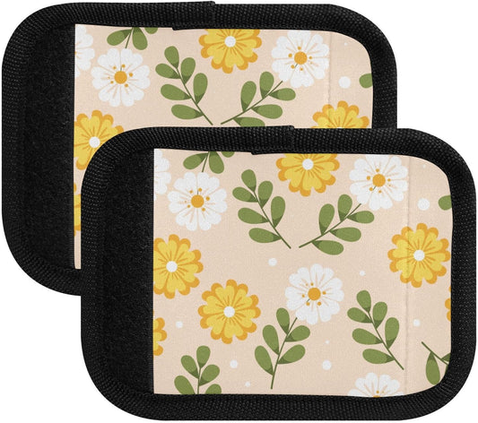 Yellow and White Daisy 2 Pack Luggage Handle Wraps Covers for Suitcase Identifiers Bag Tags Travel Accessories