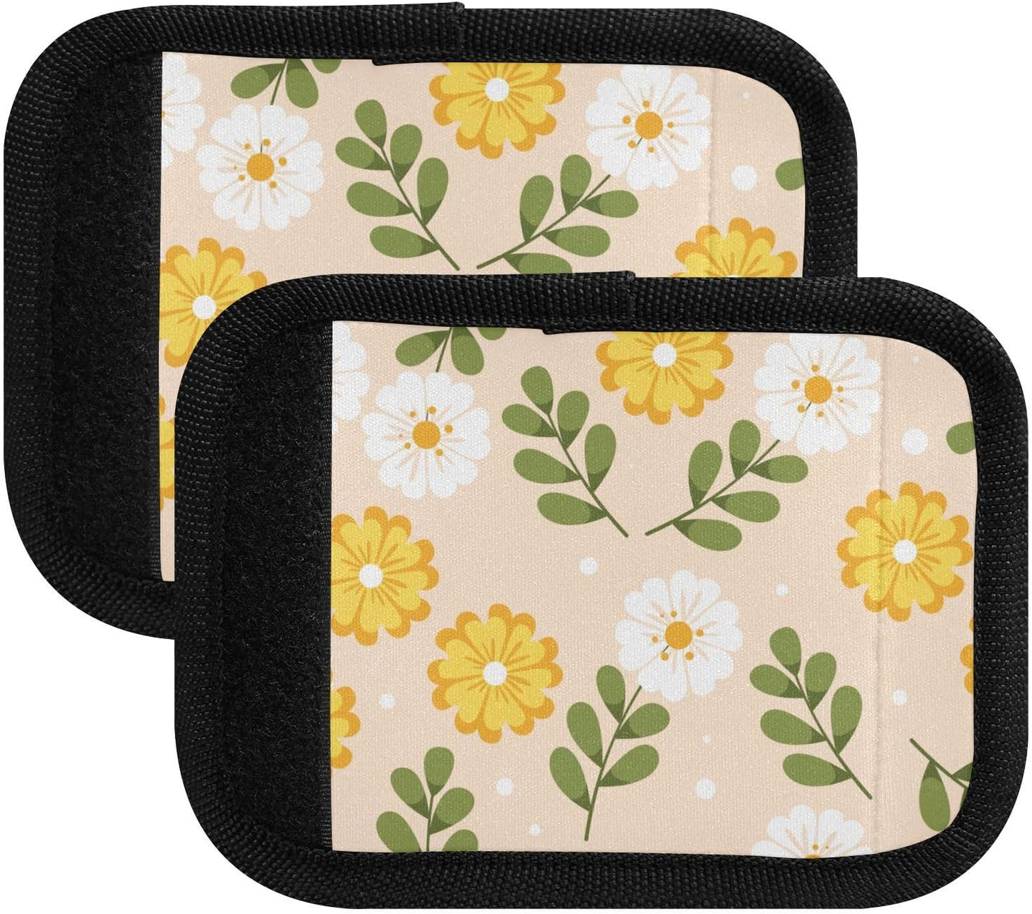 Yellow and White Daisy 4 Pack Luggage Handle Wraps Covers for Suitcase Identifiers Bag Tags Travel Accessories