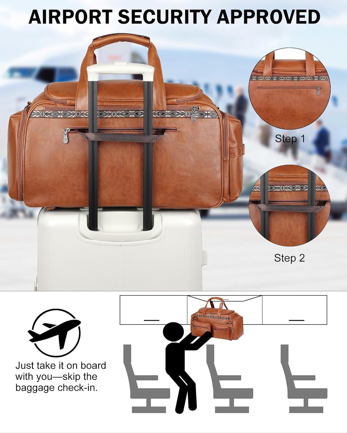 FADEON Duffle Bag for Women, Large Convertible Carry on Overnight Backpack, Designer Leather Mens