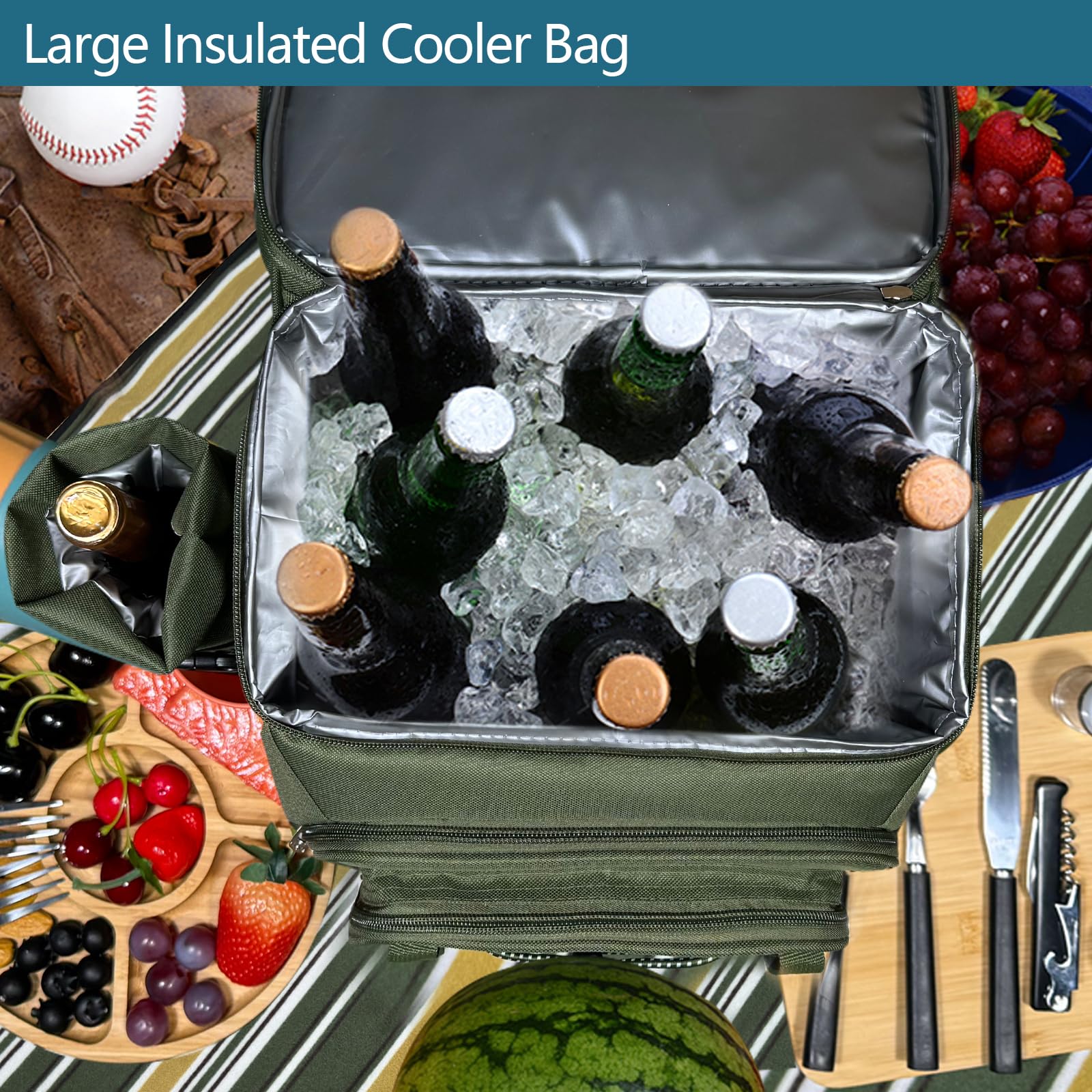 Hap Tim Picnic Basket Backpack for 4 Person with Blanket, Insulated Leakproof Cooler Compartment