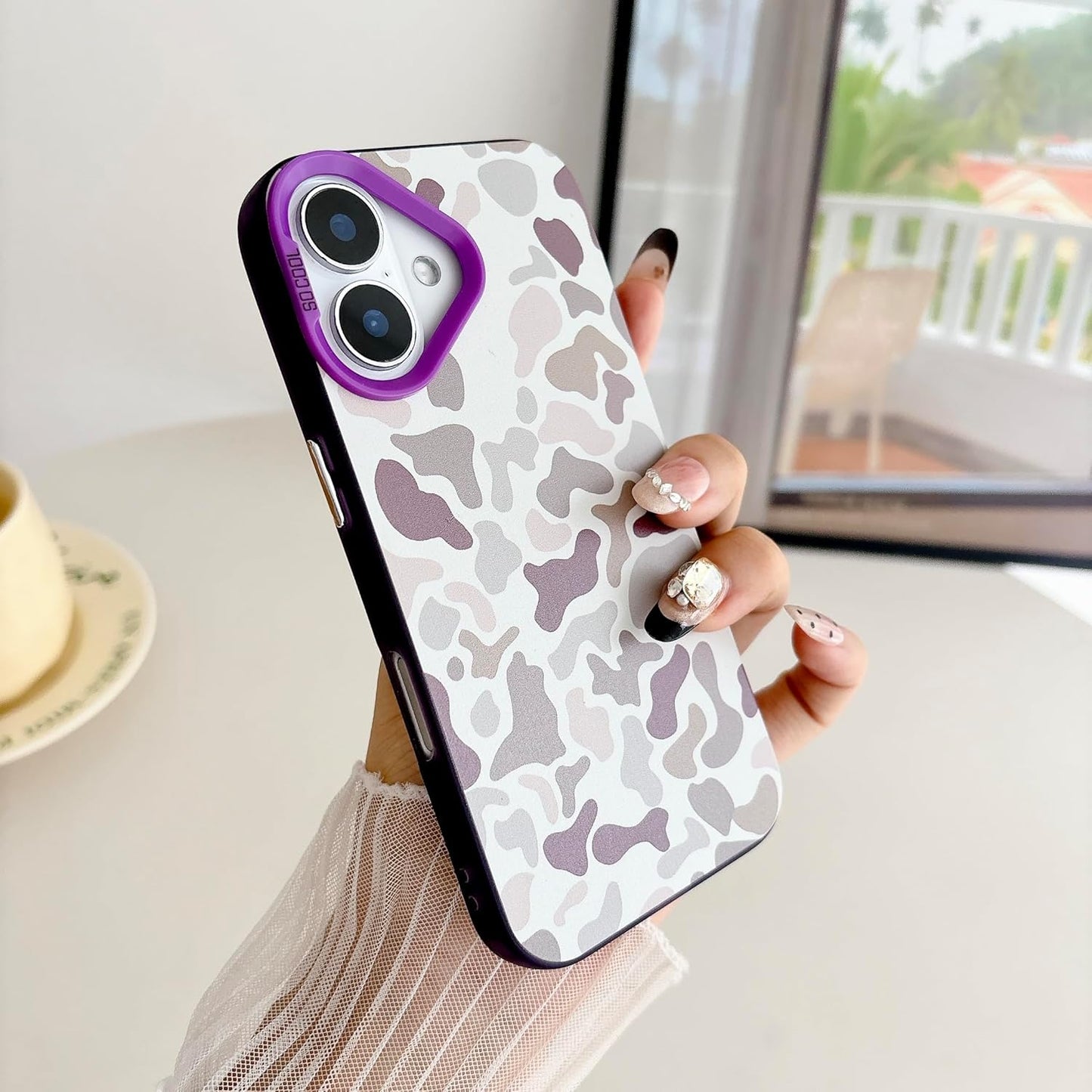 for iPhone 16 Case, Vintage Camo Pattern Design for Men Boys Teens, Cool Camouflage Shockproof Protective Cover for Girls Women - Purple