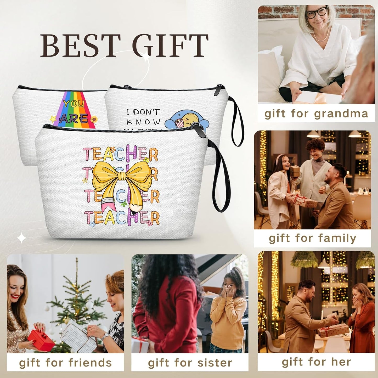 Teacher Appreciation Thank You Graduation Cool Birthday Gifts Idea for Women New Teacher Pink Makeup Cosmetic Bow Bag