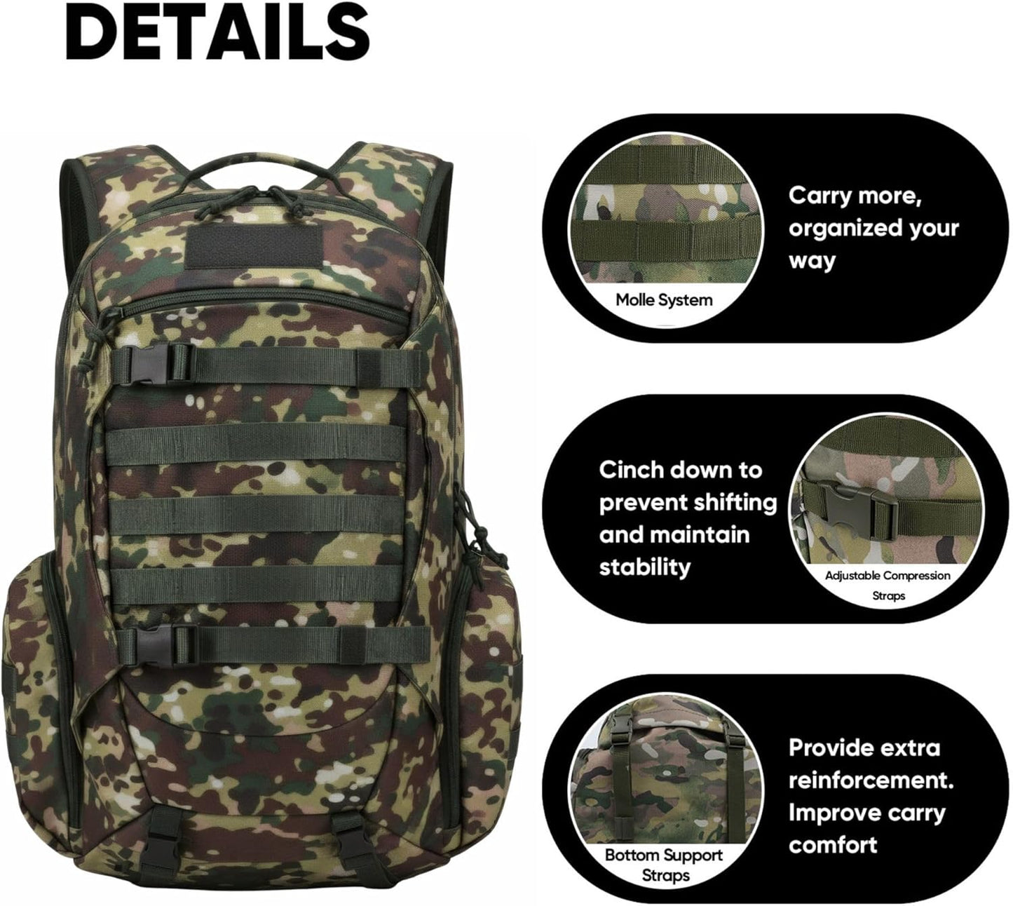 35L Tactical Backpack for Men, MOLLE Military Bug Out Bag, Waterproof Rucksack for Hiking with Hydration Port CP