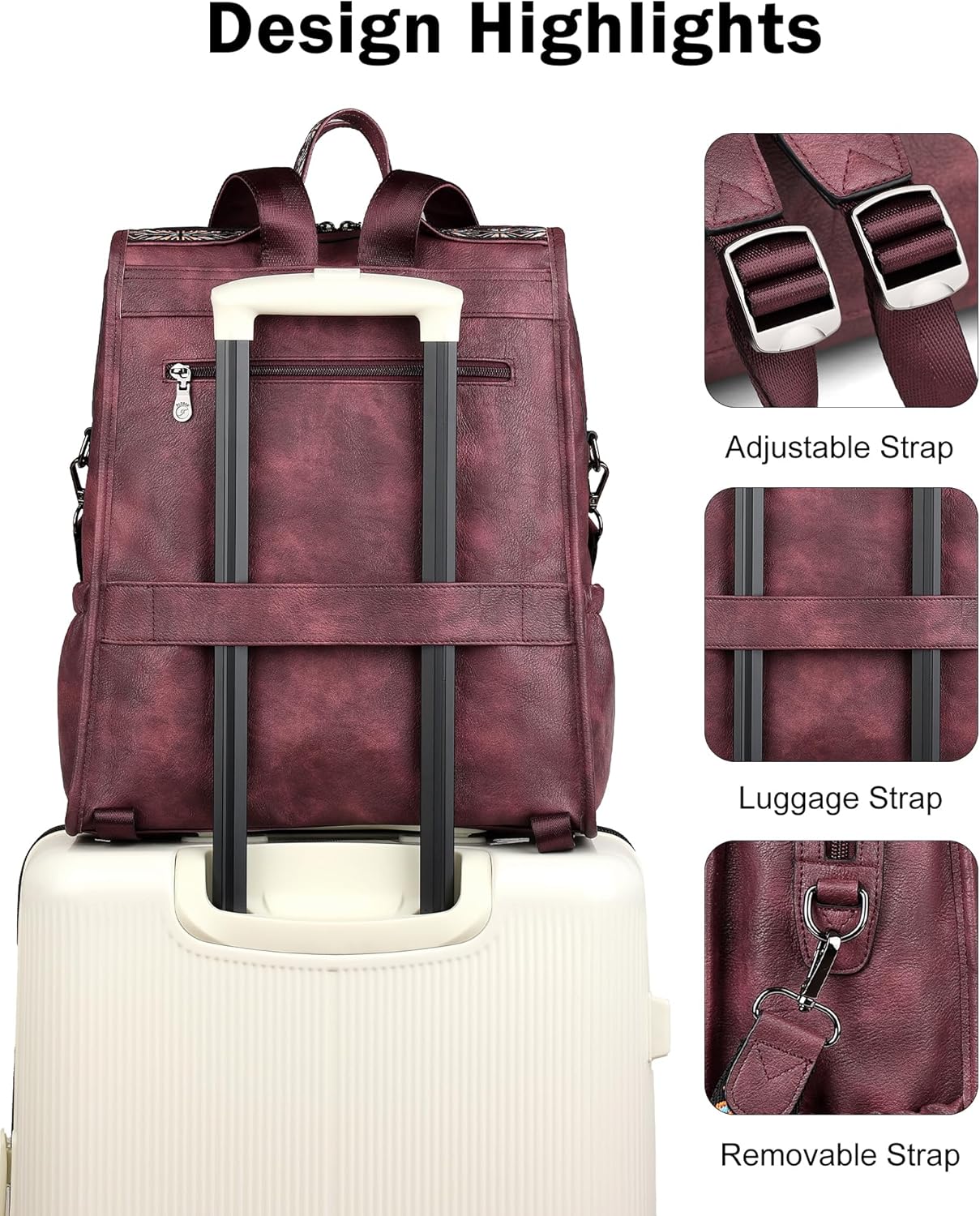 FADEON Leather Laptop Backpack for Women, Designer Ladies Work Travel Computer Backpack with Laptop