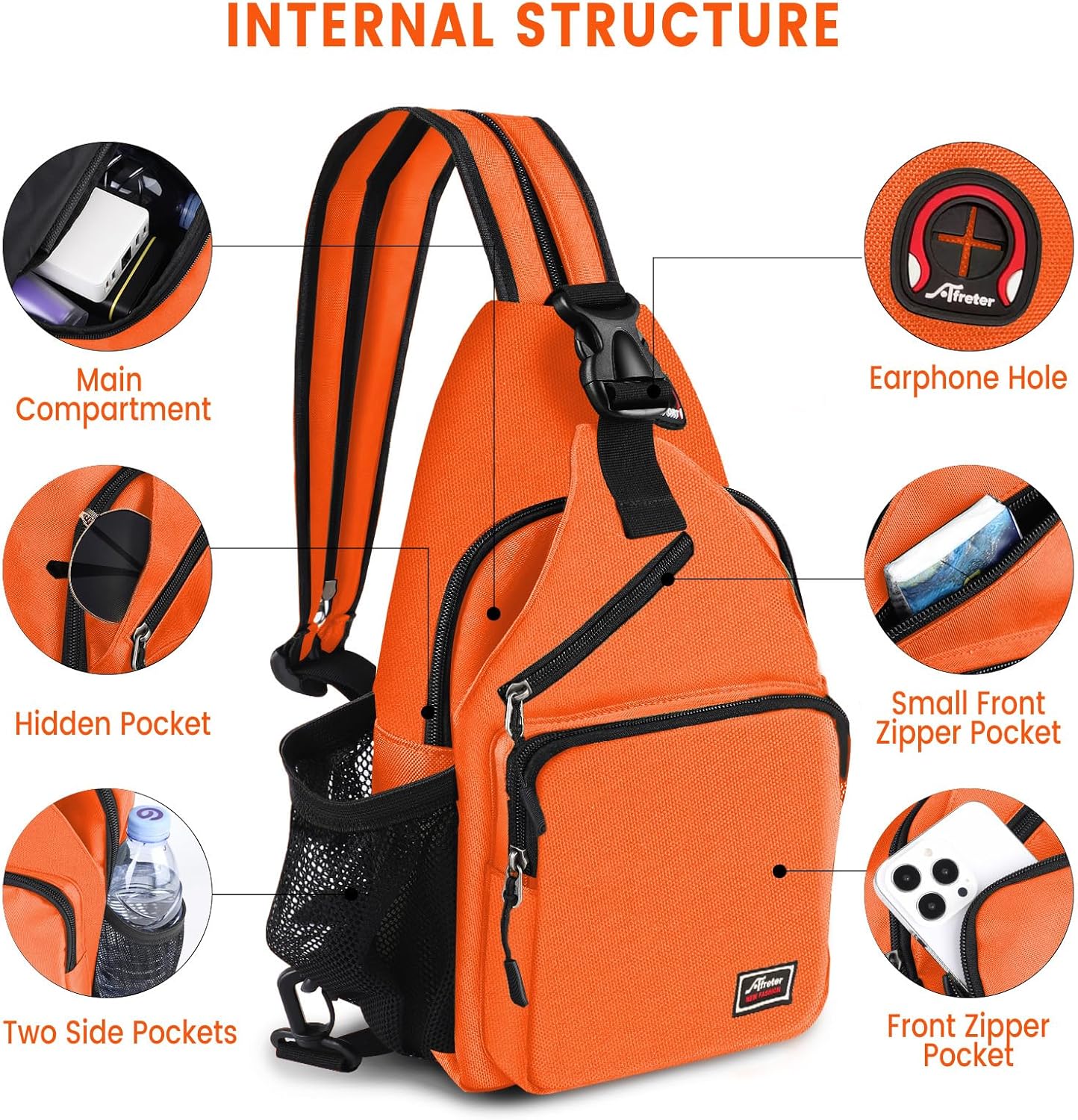 Crossbody Sling Backpack Men and Women Sling Bag Shoulder Backpack Travel Hiking Chest Bag Daypack (Orange)