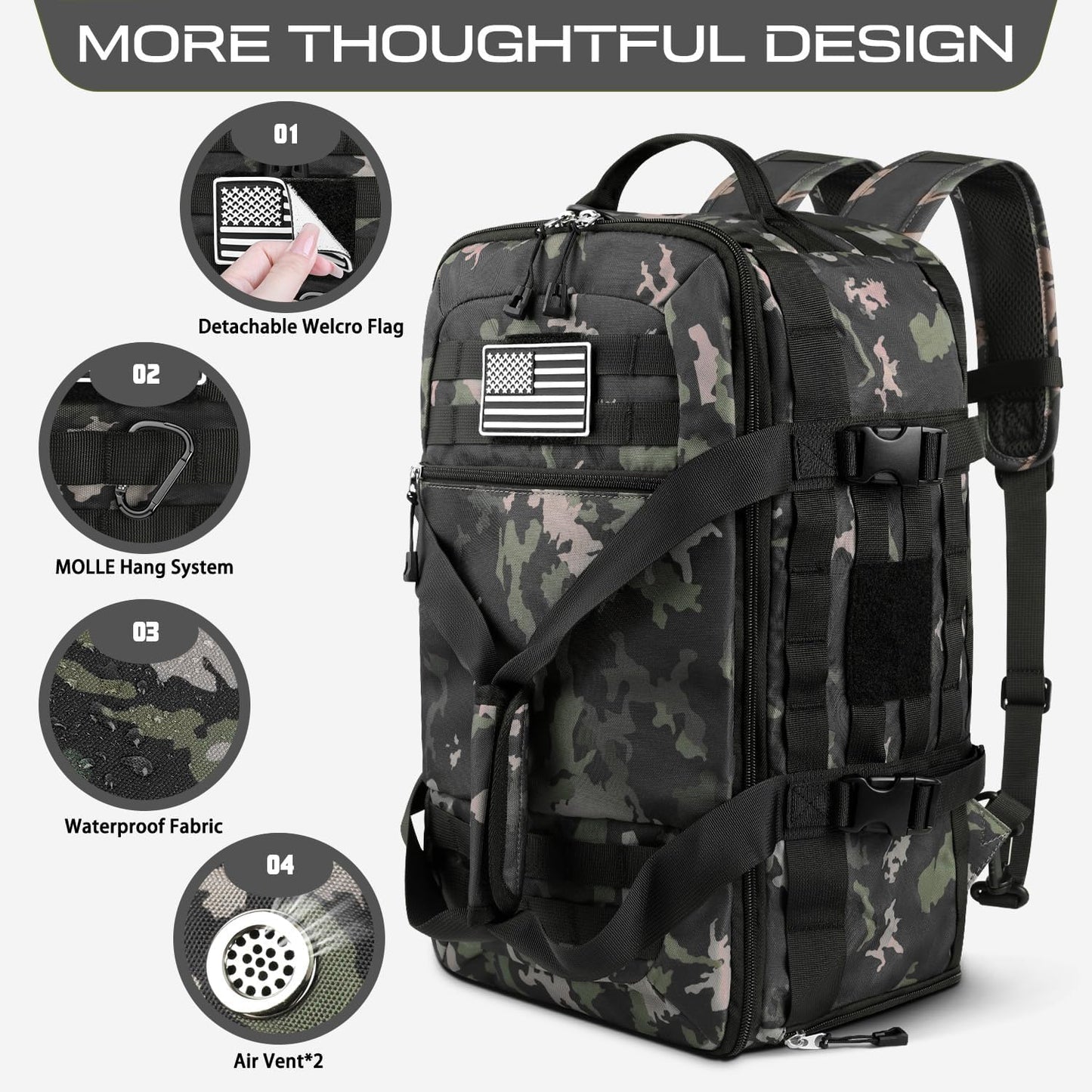 ETRONIK Gym Bags for Men, Tactical Duffle Bag Backpack with Shoe Compartment, 3 in 1 Carry on Bag