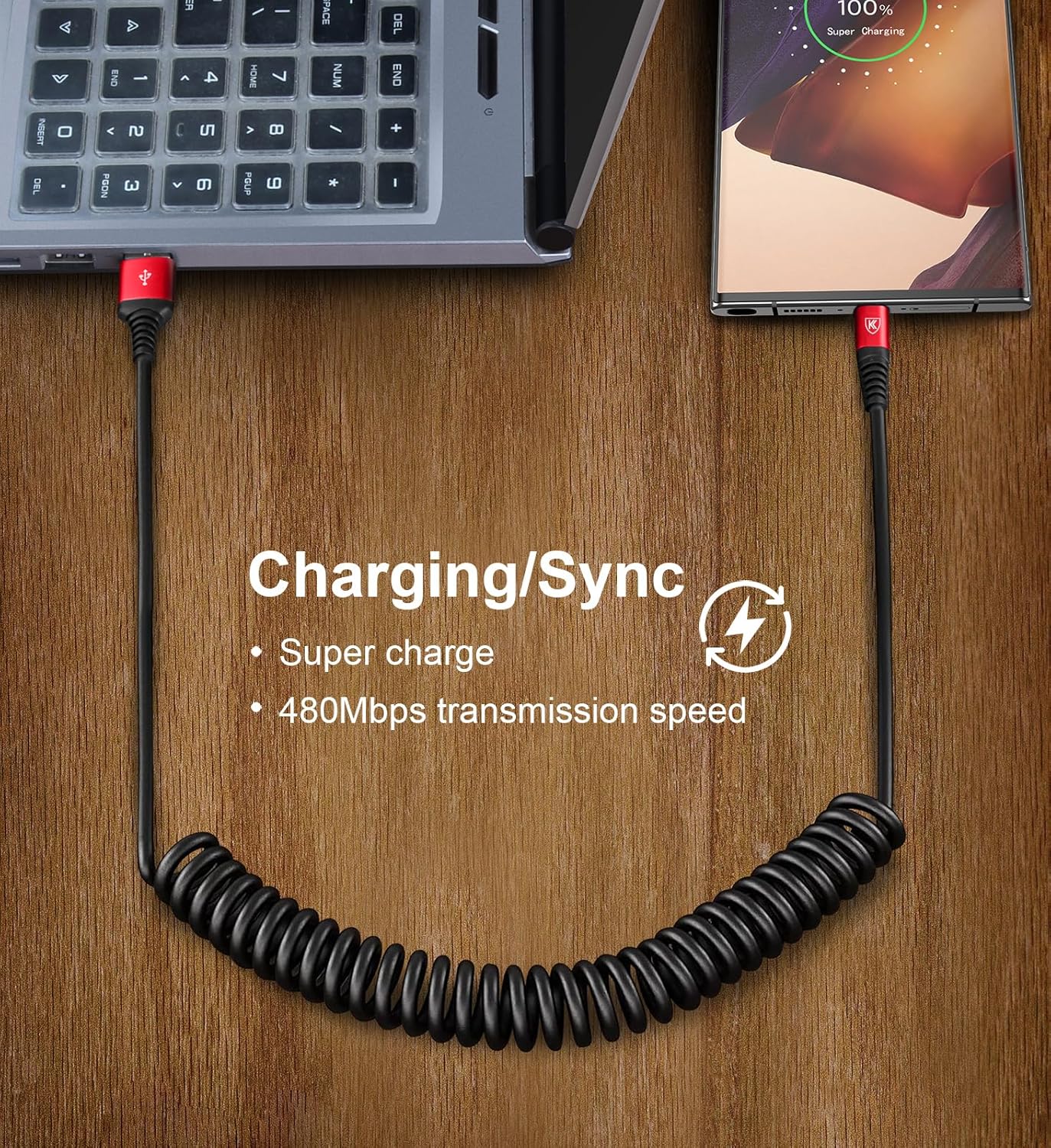 USB C Cable [3FT+6FT], 2Pack USB A to USB C 3A Fast Charging, Coiled Type C Charger Cord for Car USB-C Cable Compatible with iPhone 17/16/15/Plus/Pro/Samsung Galaxy A10e A20 A50 S20 Plus S10E-Red
