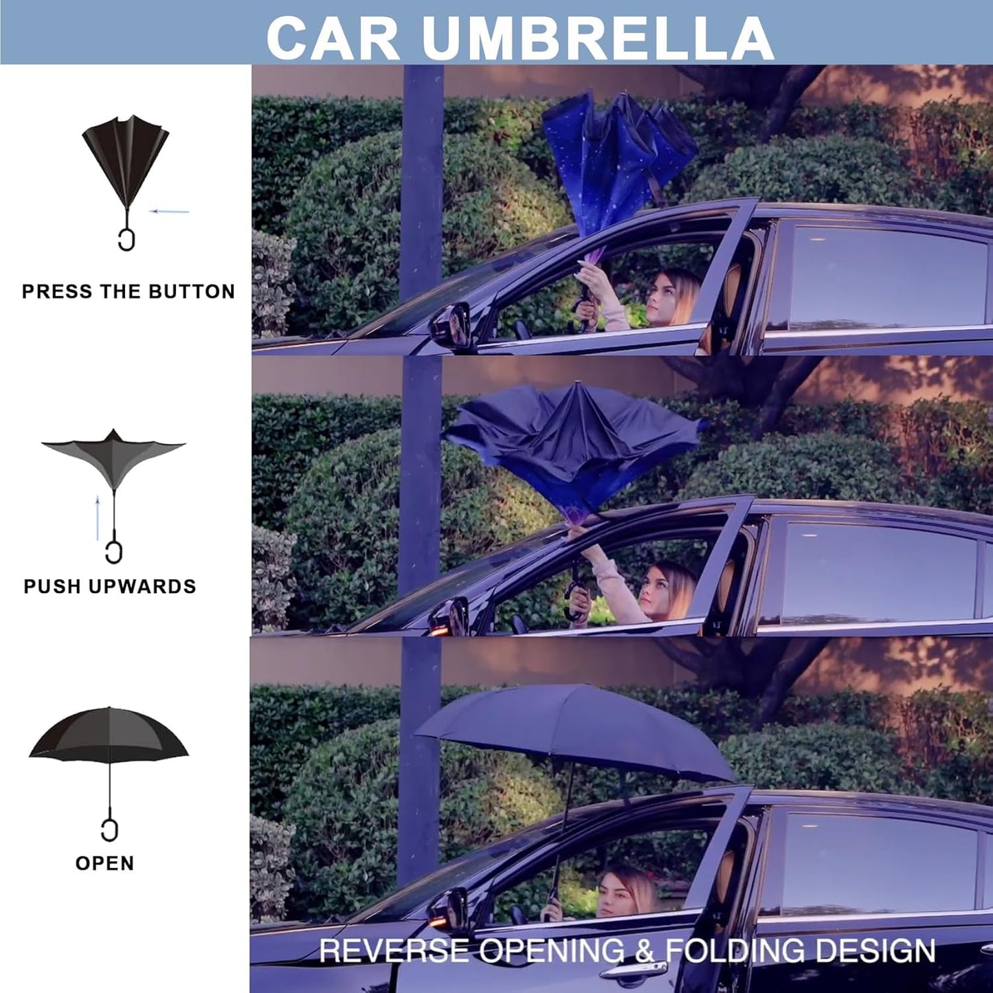 SIEPASA 49/56 Inch Inverted Reverse Upside Down Umbrella, Extra Large Double Canopy Vented