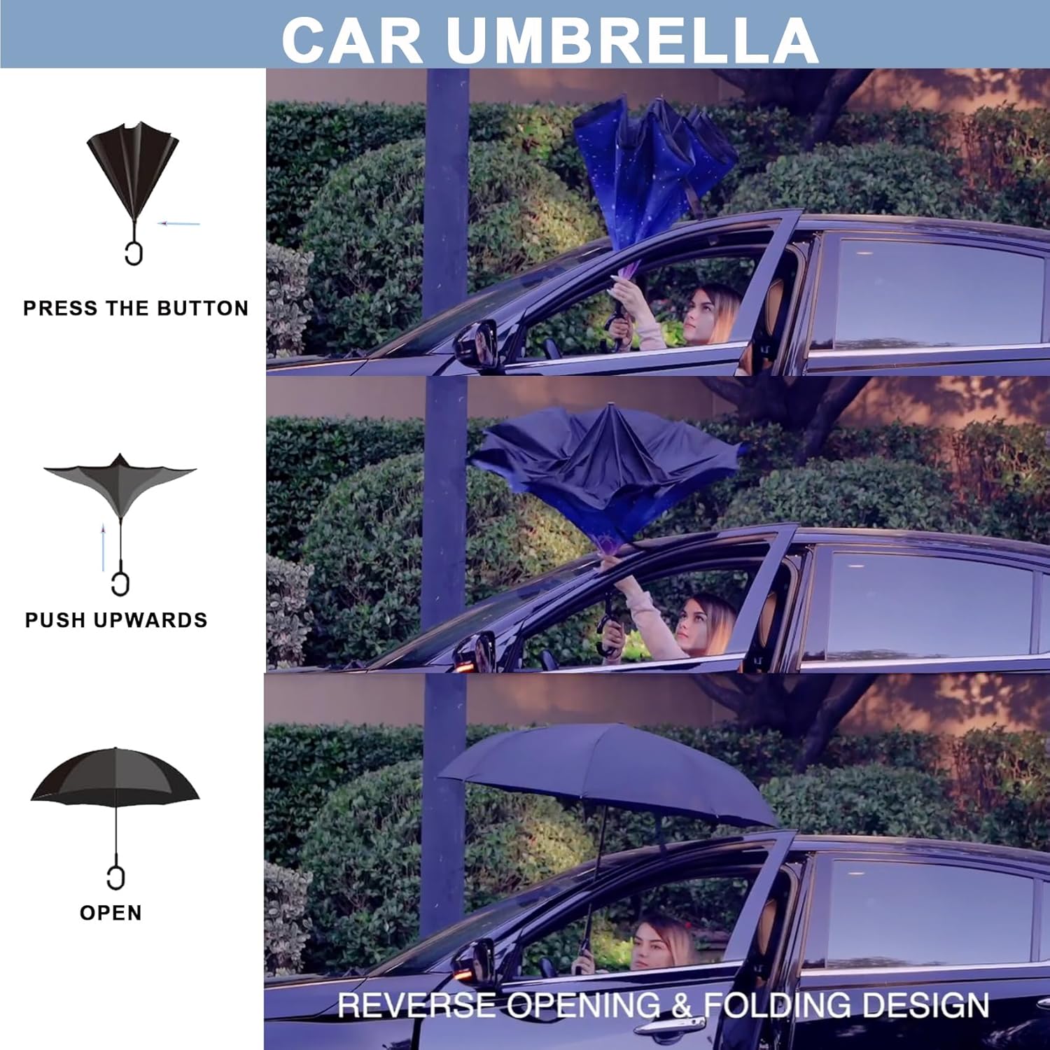 SIEPASA 49/56 Inch Inverted Reverse Upside Down Umbrella, Extra Large Double Canopy Vented