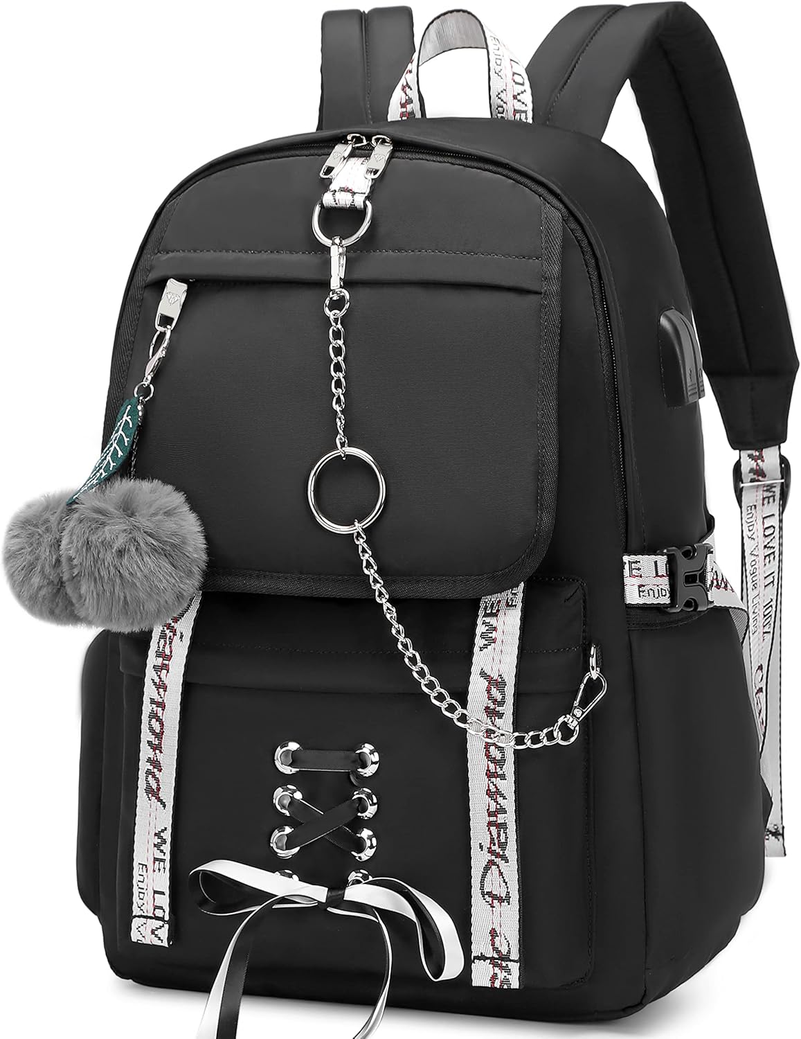 School Backpacks for Girls Backpack with Lunch Box Cute Kids Backpack for School Girls Teens Bookbag Set (Black)