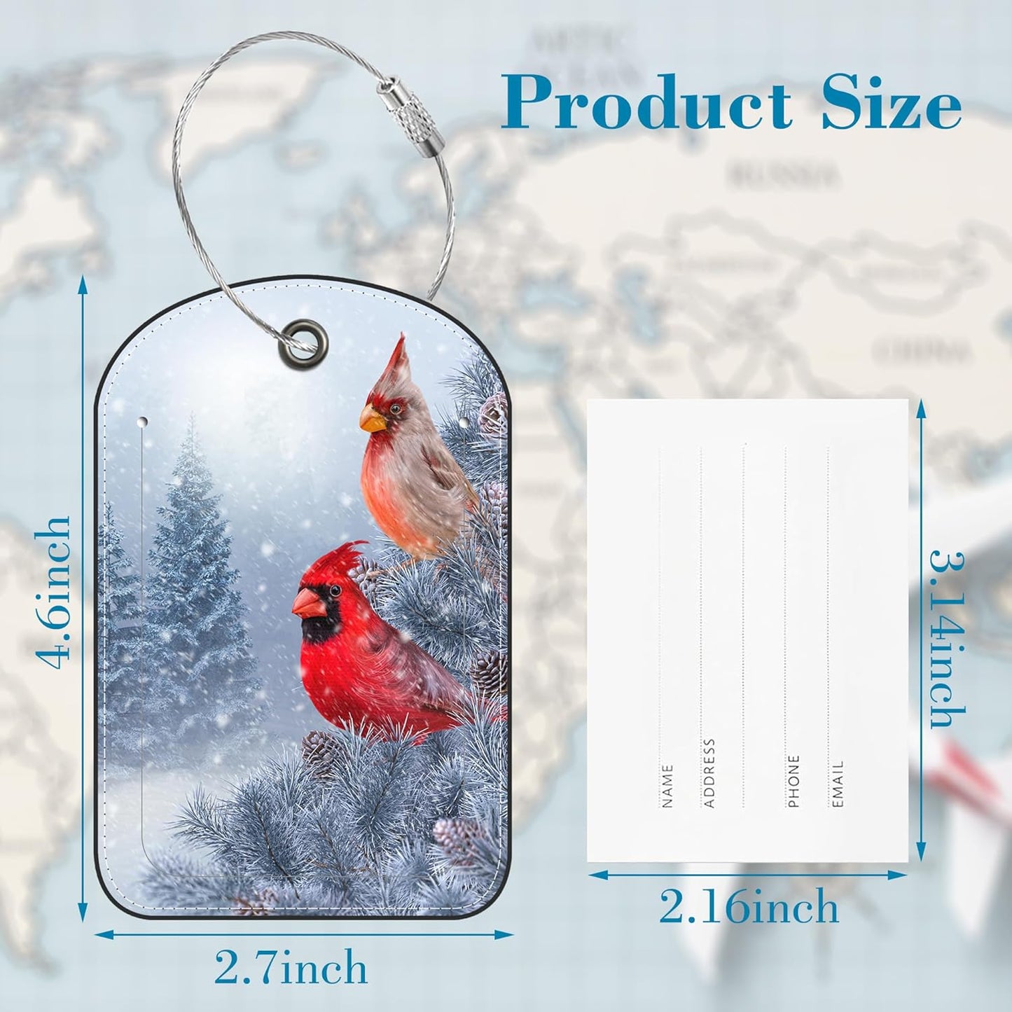 2 PCS Leather Luggage Tag for Suitcase Red Cardinal Travel Suitcase Labels with Privacy Name ID Label and Stainless Steel Loop for Adults Teens Travel Bag Labels Set