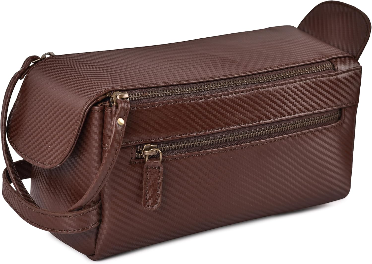 LEATHER VILLAGE Premium Carbon Fiber Genuine Leather Travel Toiletry Bag - Large Compact Dopp Kit