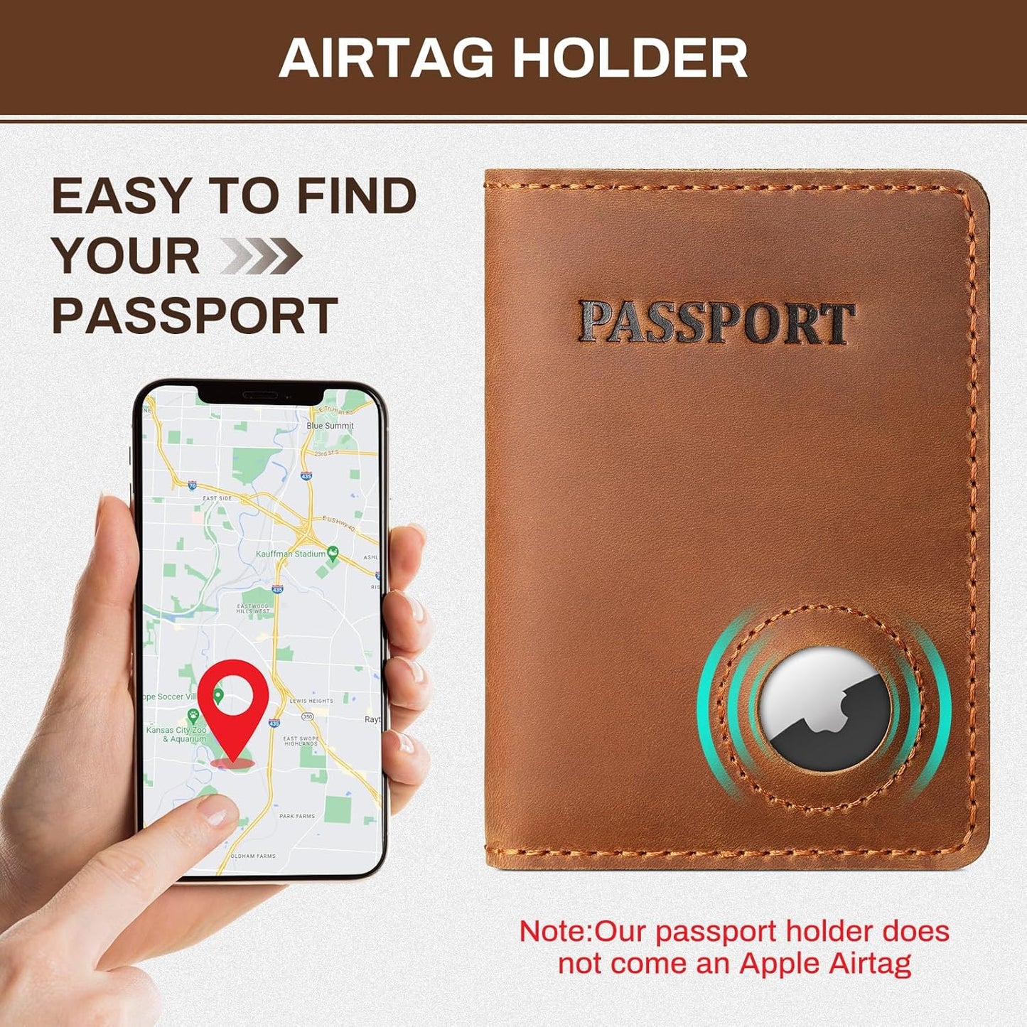 Real Leather Wallet Passport Vaccine Holder Combo Travel Organizer (Light Brown)