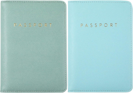 Frienda 2 Pieces Bridal Passport Covers Holder Waterproof Leather Holder Covers Travel Wallet Passport Case for Women and Men