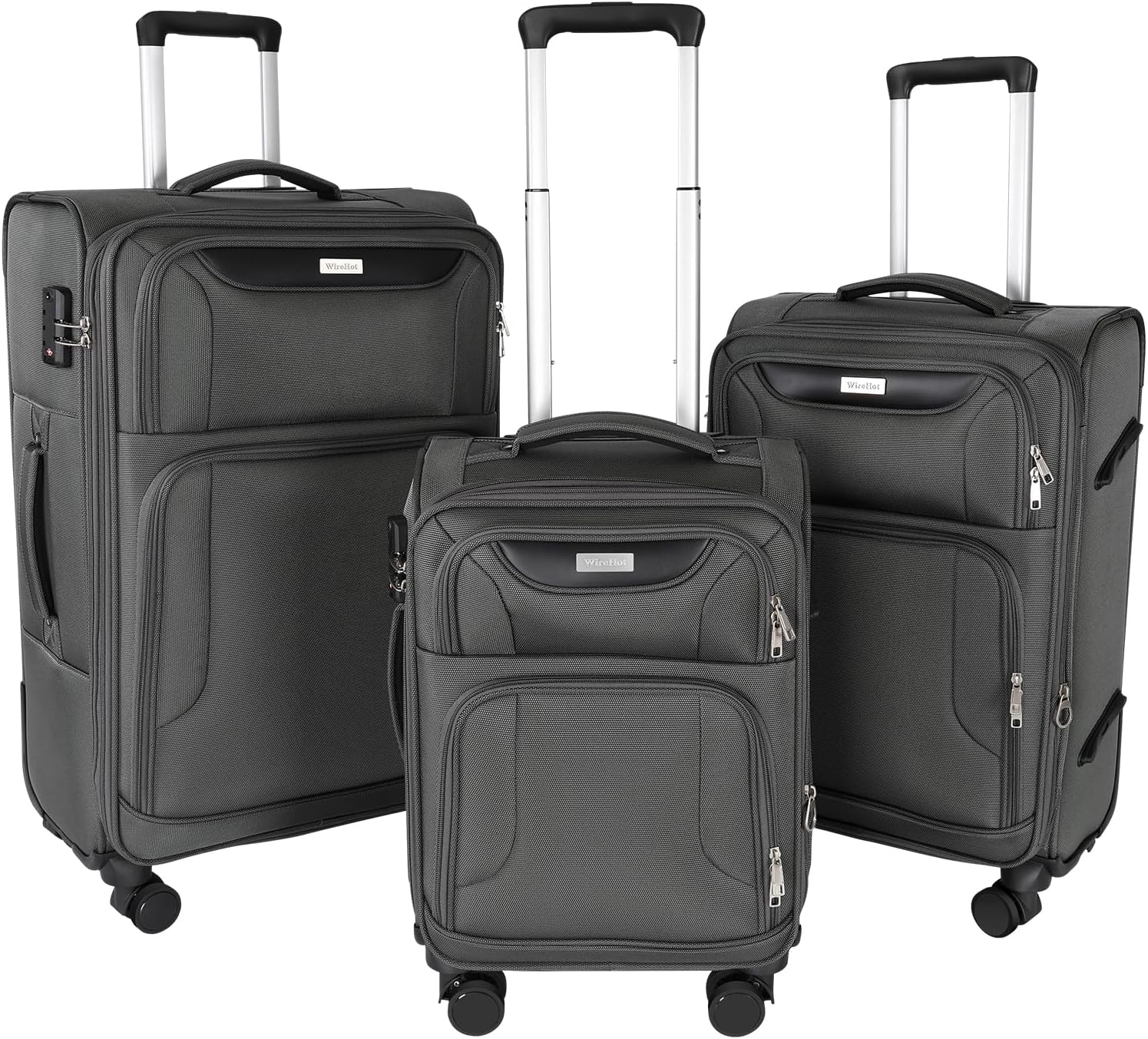 3-Piece Softside Expandable Luggage Set with Front Open Pocket, Lightweight and Durable Oxford